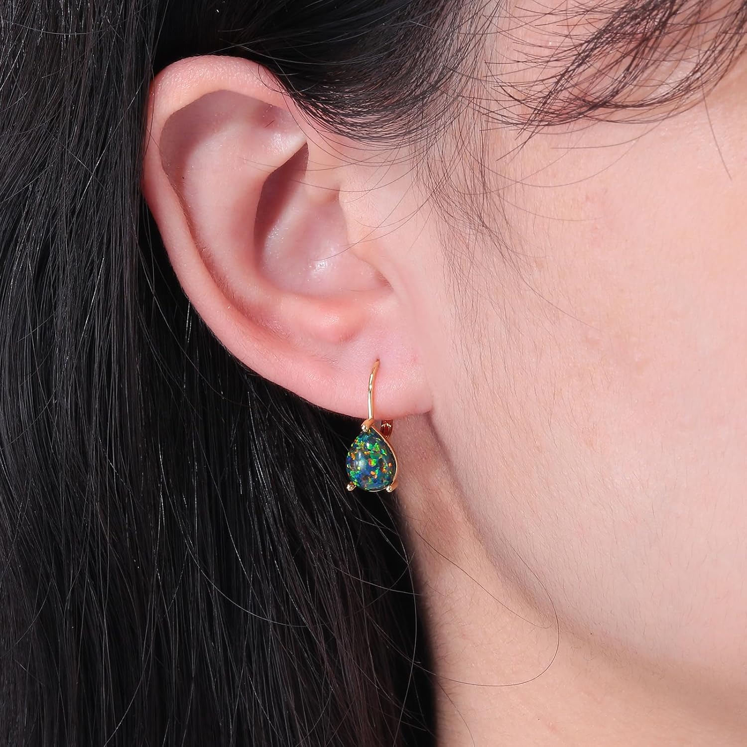 CiNily Opal Teardrop Earrings for Women Girls Hypoallergenic 14K Withe Gold Plated Dainty Opal Drop Earrings Leverback Dangle Earrings Jewelry for Sensitive Ears Mothers Gifts - Image 2