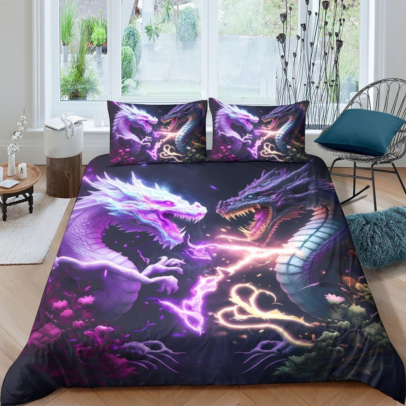 Ctjqhvkz Style-5 3D Printed Purple Dragon Fitted Sheet Microfiber Soft Fantasy Black Dragon Mattress Cover For Bedroom Dorm Decoration Single（135X200cm）