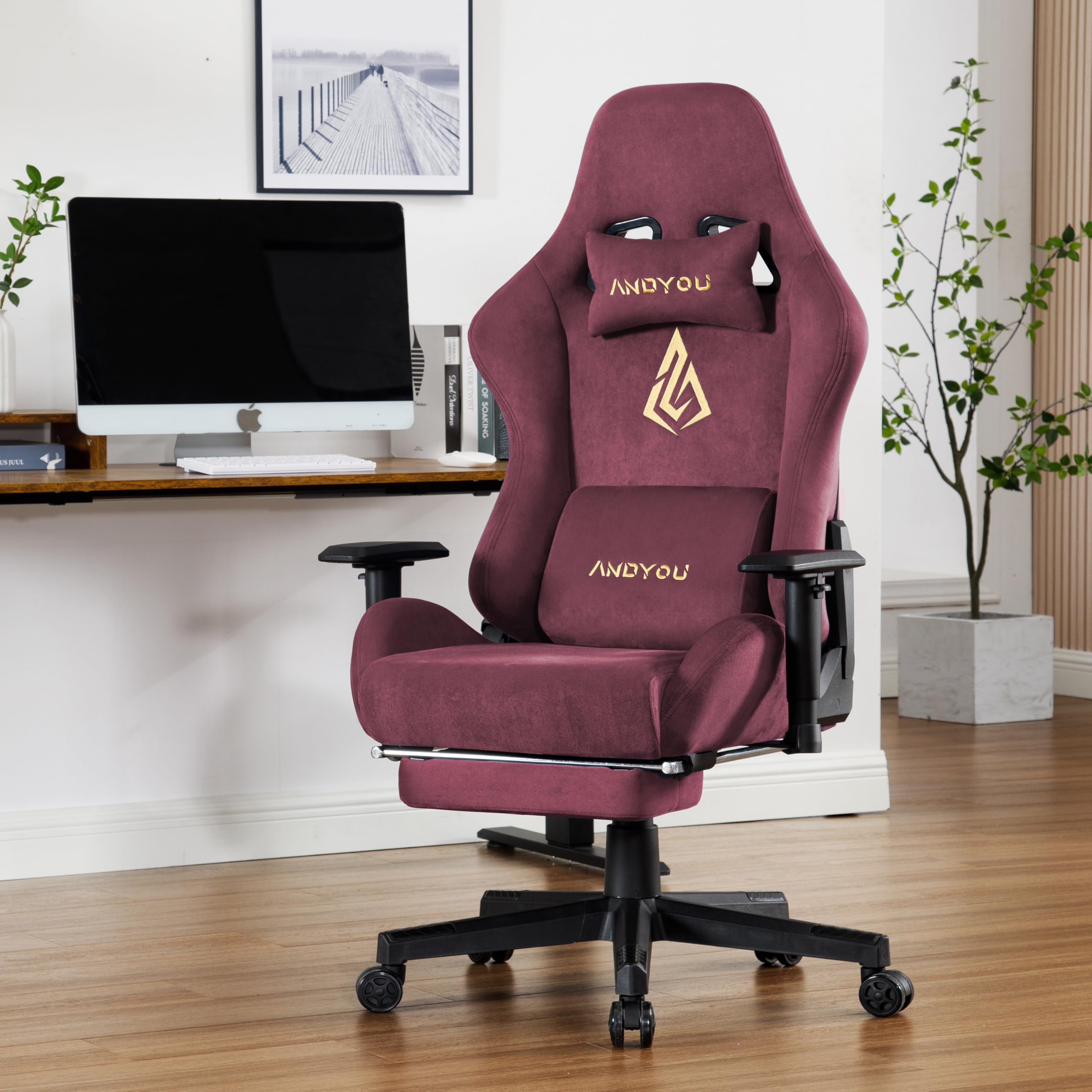 Andyou Silla Gaming Ergonómica | Reclinable 150° con Reposabrazos 2D Ajustables, Soporte Lumbar y Cervical, Capacidad 200 kg, Ruedas Silenciosas