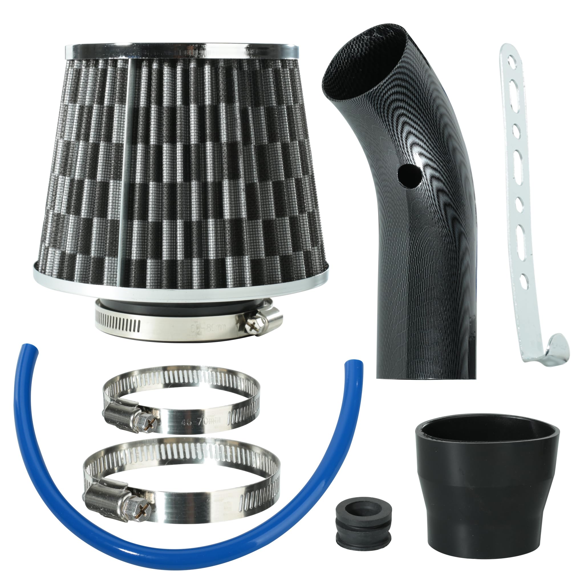 Catekro 76mm Kit Filtro Aria Auto Universale, 3 Pollici Filtro Sportivo | Filtro Aspirazione Dinamico a Cono, Sistema di Aspirazione Fredda ad Alta Potenza, Alto Flusso, Lavabile (Nero)