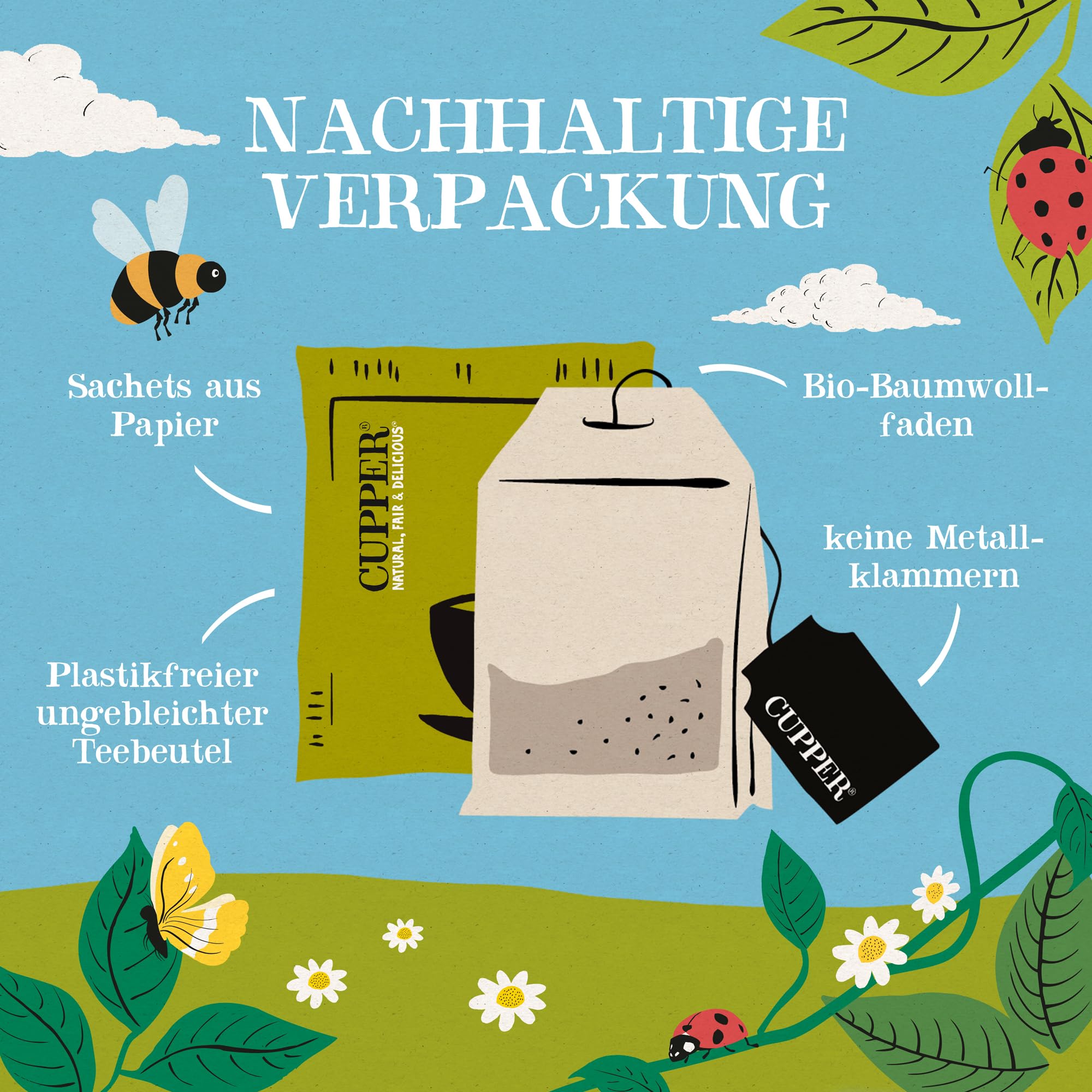 Cupper Bio Tee Probierbox | 11 Sorten | 180 Teebeutel Geschenkset | Kräuter-, Früchte- & Grüntee | plastikfrei | fair gehandelt | Geschenk für Teeliebhaber