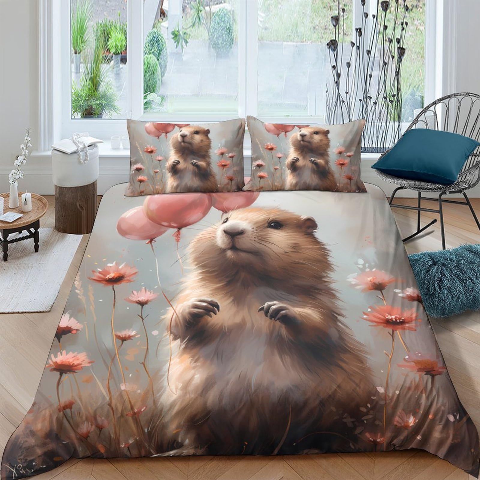 Ctjqhvkz Style-8 3D Printed Cute Groundhog Fitted Sheet Microfiber Soft Breathable Flower Meadow Mattress Cover For Bedroom Dorm Decoration Single（135X200cm）