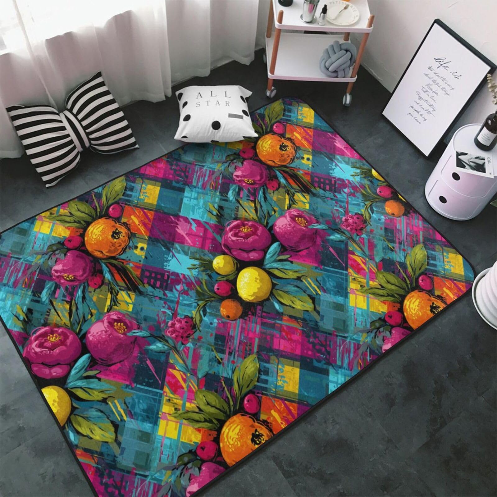 Tapis d'intérieur doux et lavable pour le salon avec dossier antidérapant sécurisé