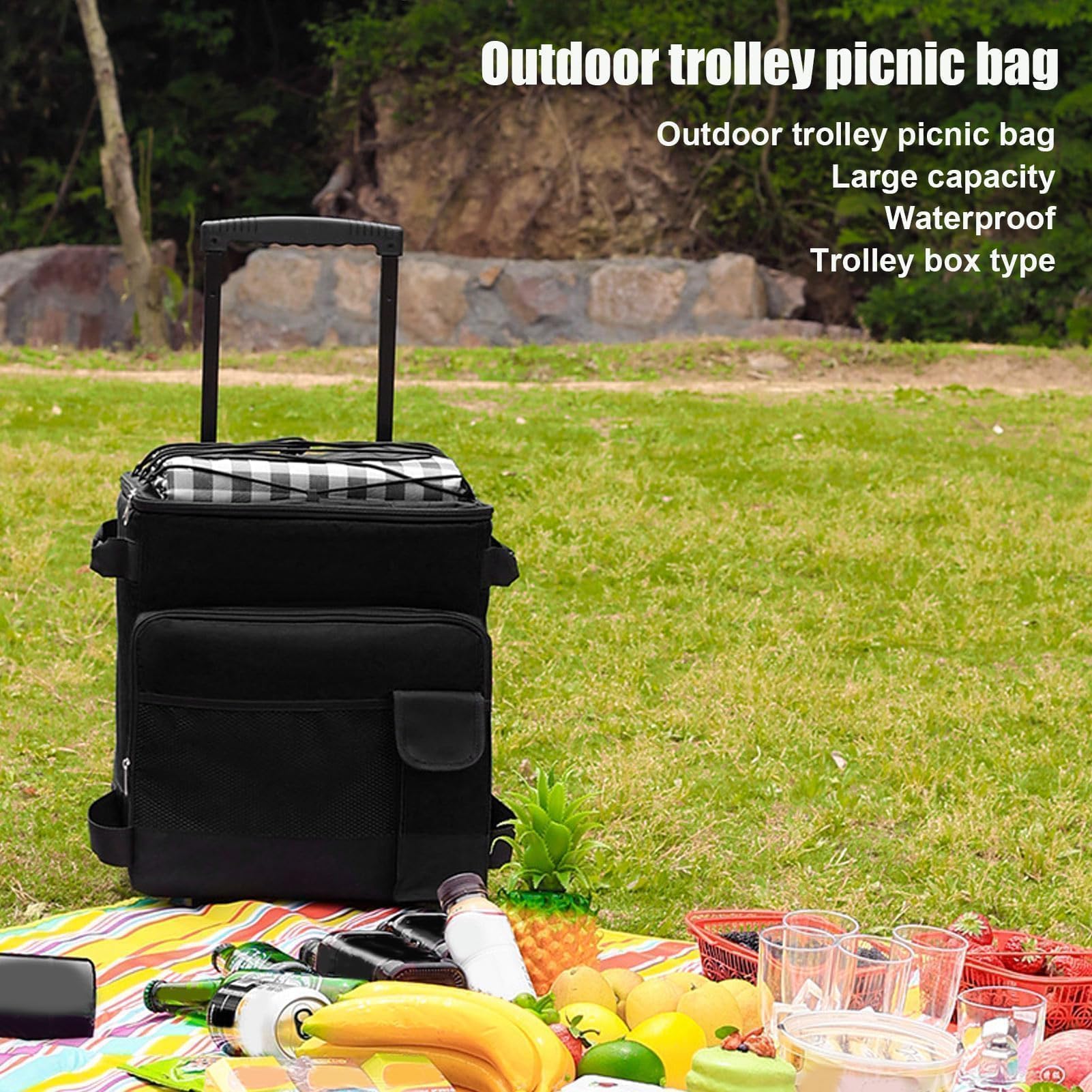 VBESTLIFE Borsa Termica con Ruote 43L, Cooler Portatile Isolato per Picnic, Campeggio e Viaggio All'Aperto, Impermeabile con Doppia Cerniera e Manico Telescopico