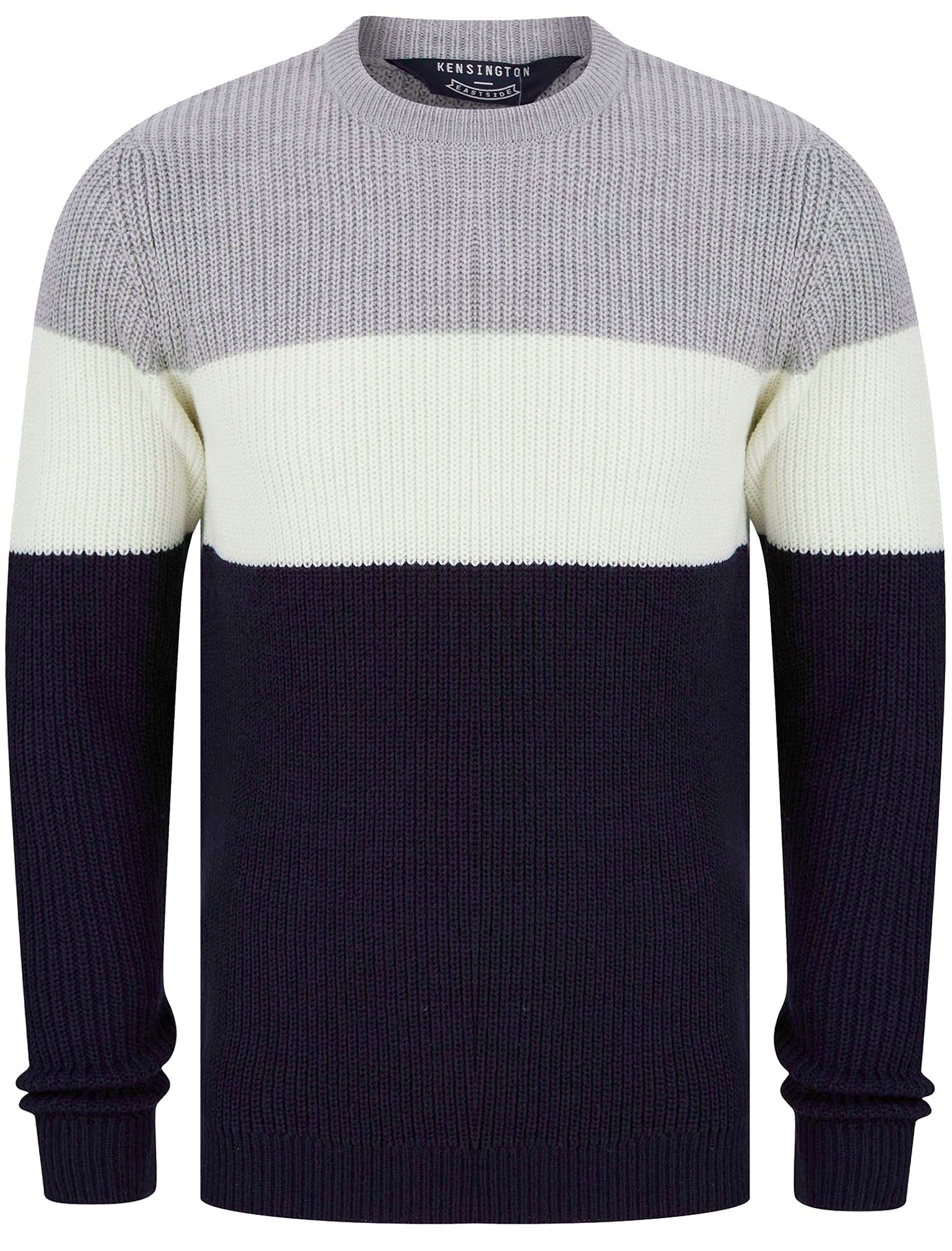 Kensington Eastside Men's Levy Colour Block Crew Neck Knitted Jumper - Light Silver Marl - XXL