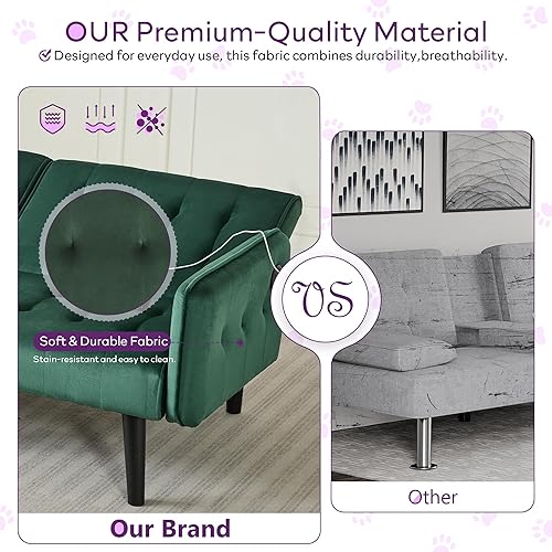 Miniatura 54 de TYBOATLE Sofá cama tipo futón convertible de 65 pulgadas con 2 USB, sofá biplaza tapizado capitoné pequeño y ajustable, moderno de mediados de siglo