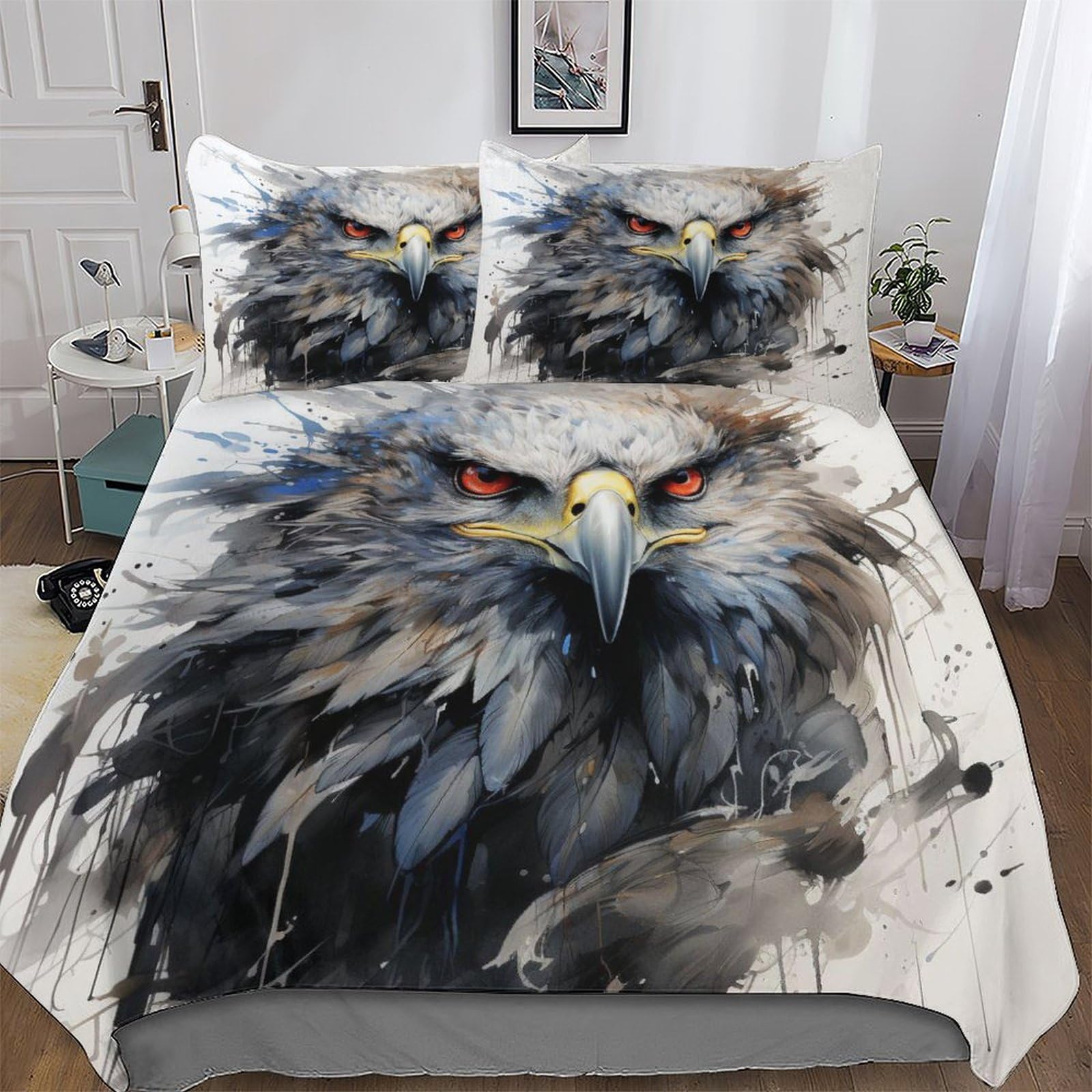 Housse de couette microfibre 200x200 Aigle avec 2 taies d'oreiller pour lit double