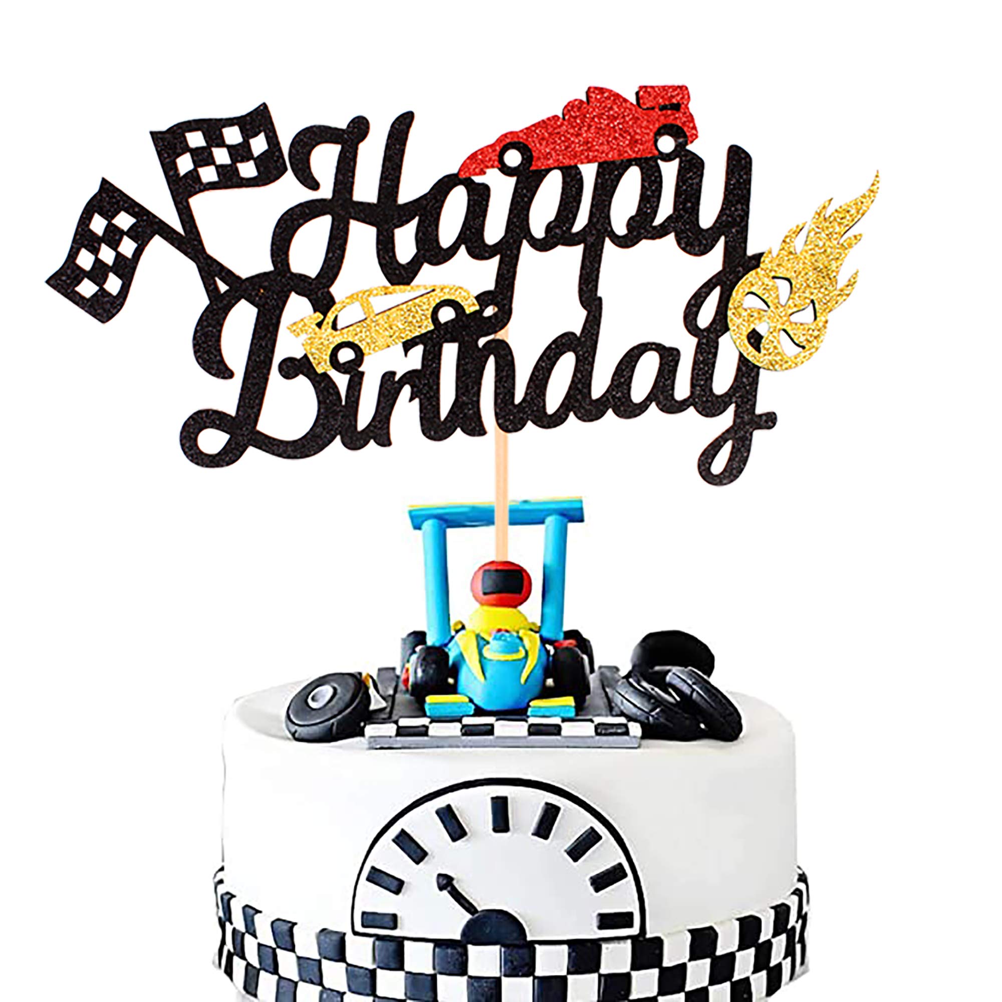 Buy Unimall Race Car Birthday Black Glitter Cake Topper Black Happy