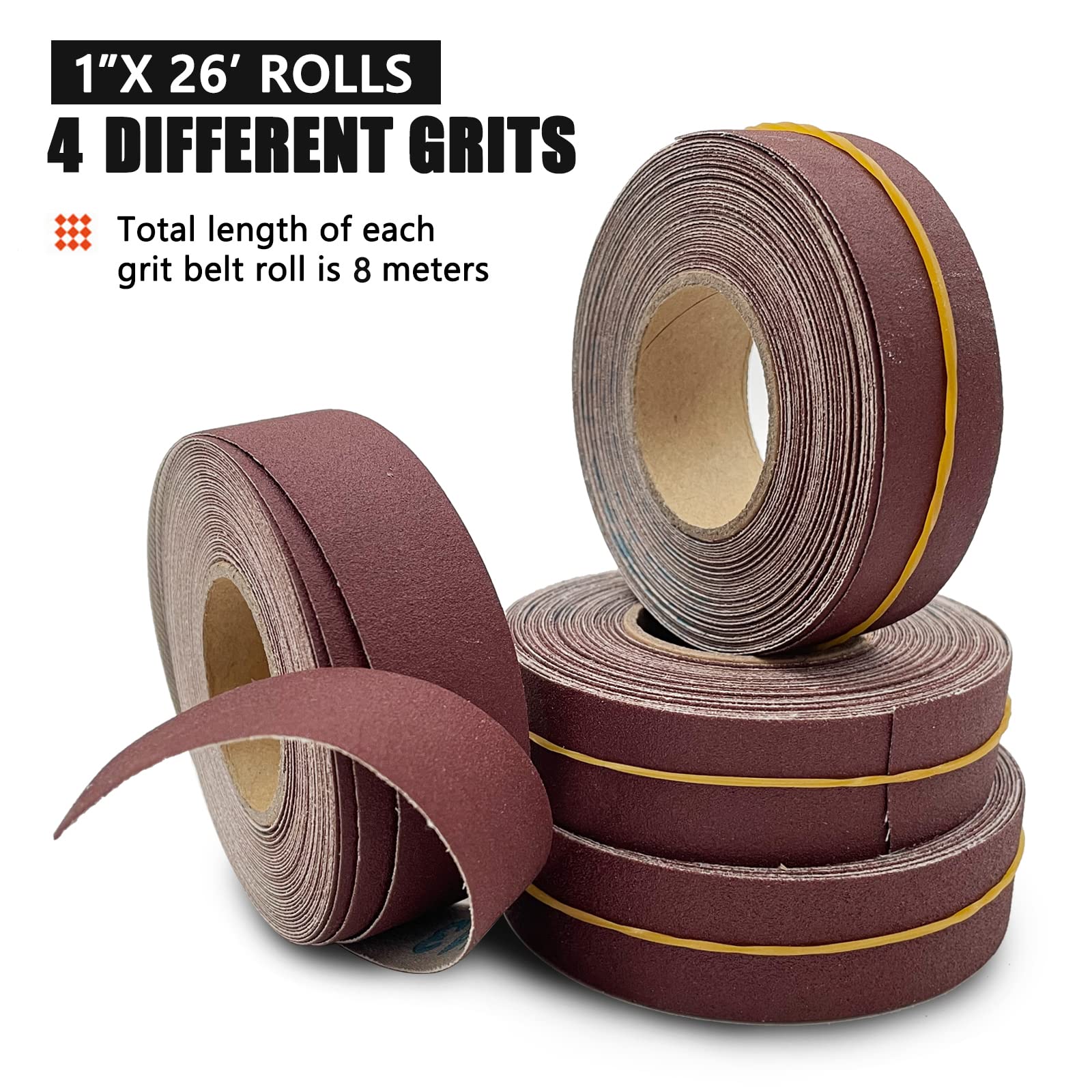 Lot de 4 rouleaux de papier abrasif avec distributeur de papier émeri rétractable pour métal, verre, menuiserie-4 rouleaux de 8 m