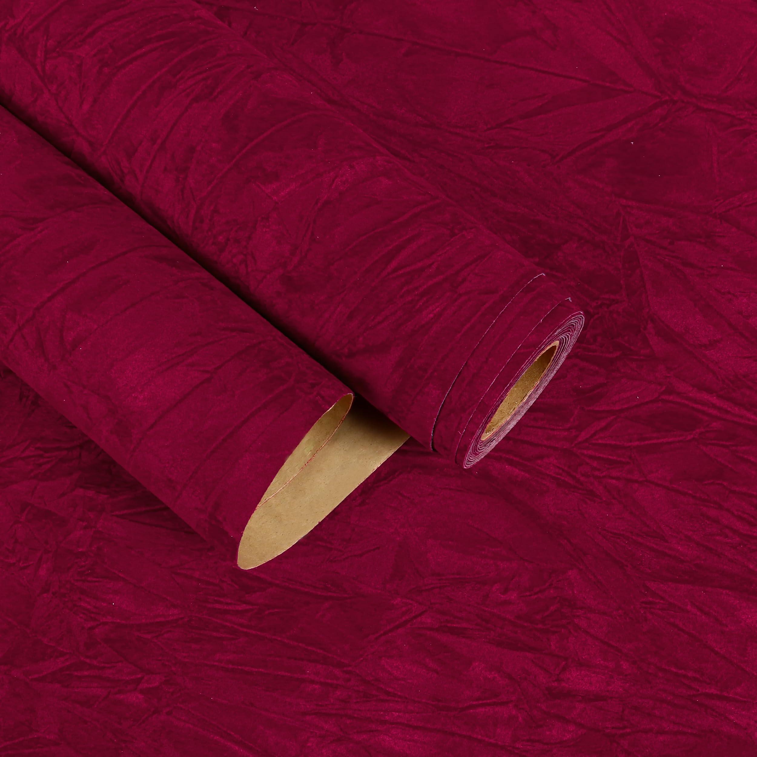 EaseStick Dark Red Velvet Wallpaper 15.7"x160" Self Adhesive Felt Liner for Jewelry Drawer Textured Fabric Wallpaper Peel and Stick Velvet Flocking Contact Paper Red Felt Drawer Liner for Room Cabinet