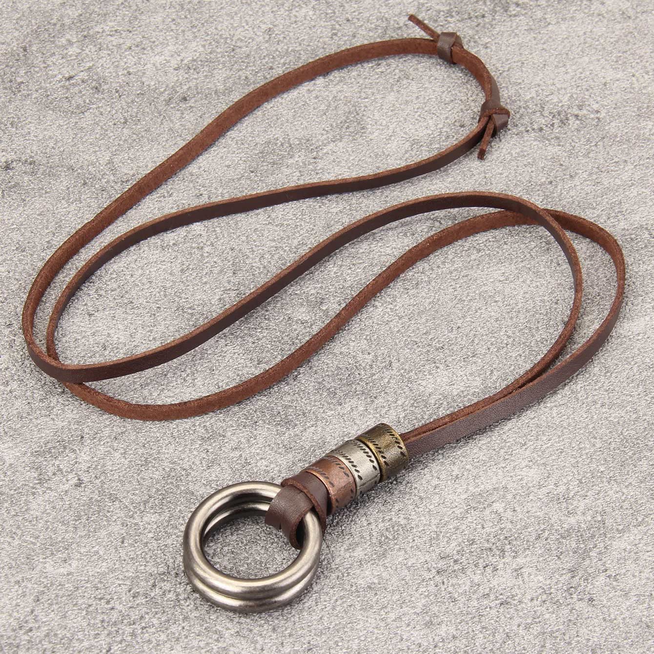 Collar de cordón de cuero, cadena multicapa con dije de madera, joyas vintage, bohemio, collar largo para usar con suéter, para mujeres y hombres, Cuero sintético, No es una piedra 9