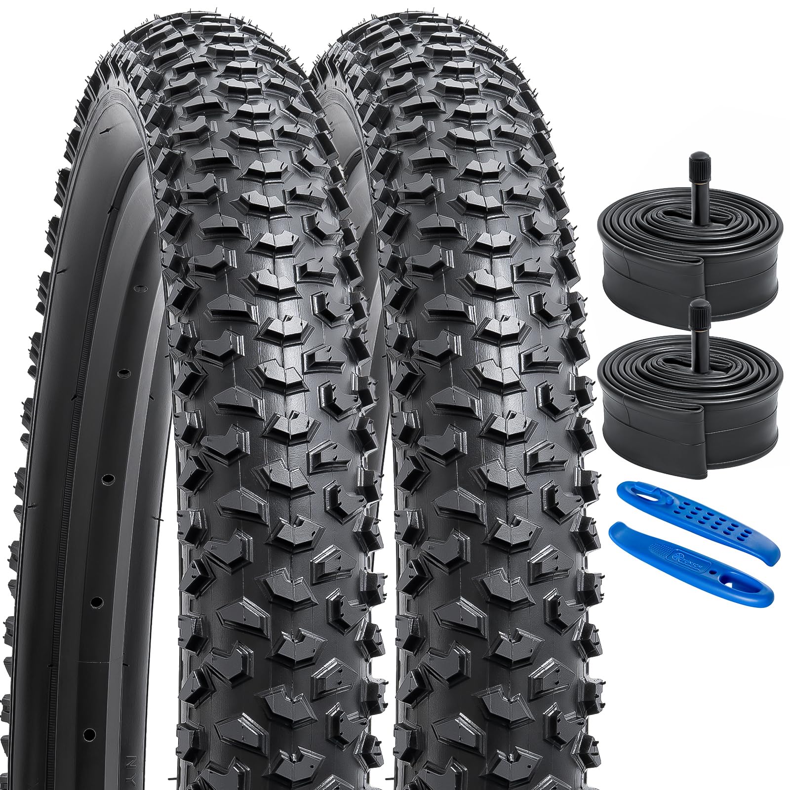 YunSCM 2Pcs Faltbarer 24 Zoll Reifen 24x2.125 Mantel 57-507 Plus 2Pcs 24 Zall Schlauch AV32mm Ventil kompatibel Mountainbikes, Rennräder, Citybikes 24x2.10 24x2.125 24x2.25 Fahrradreifen und Schlauch Sport & Freizeit