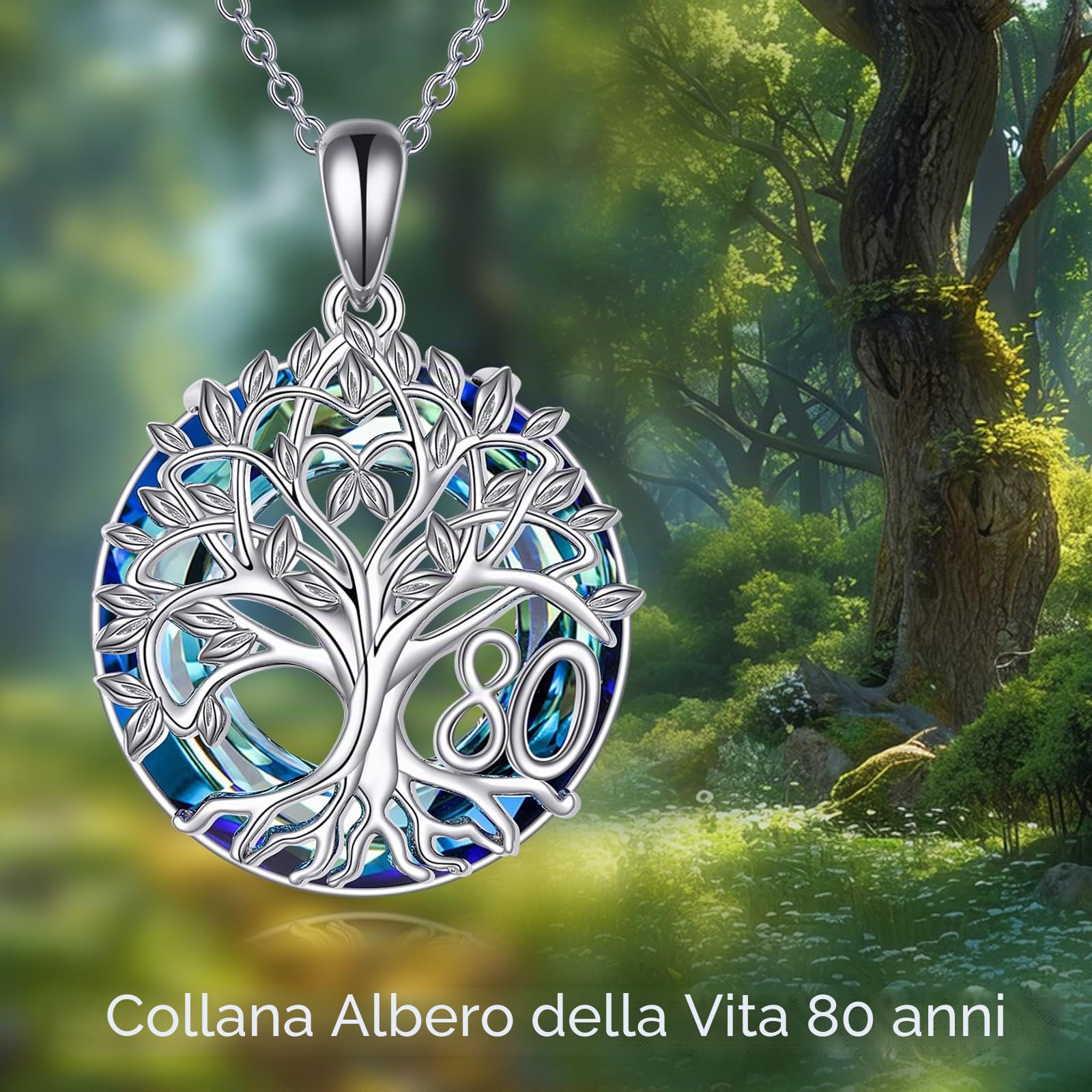YFN Regali per il 60° compleanno per donne, collana con albero della vita, in argento Sterling con cristallo blu, festa della mamma, Natale, regalo per mamma e moglie