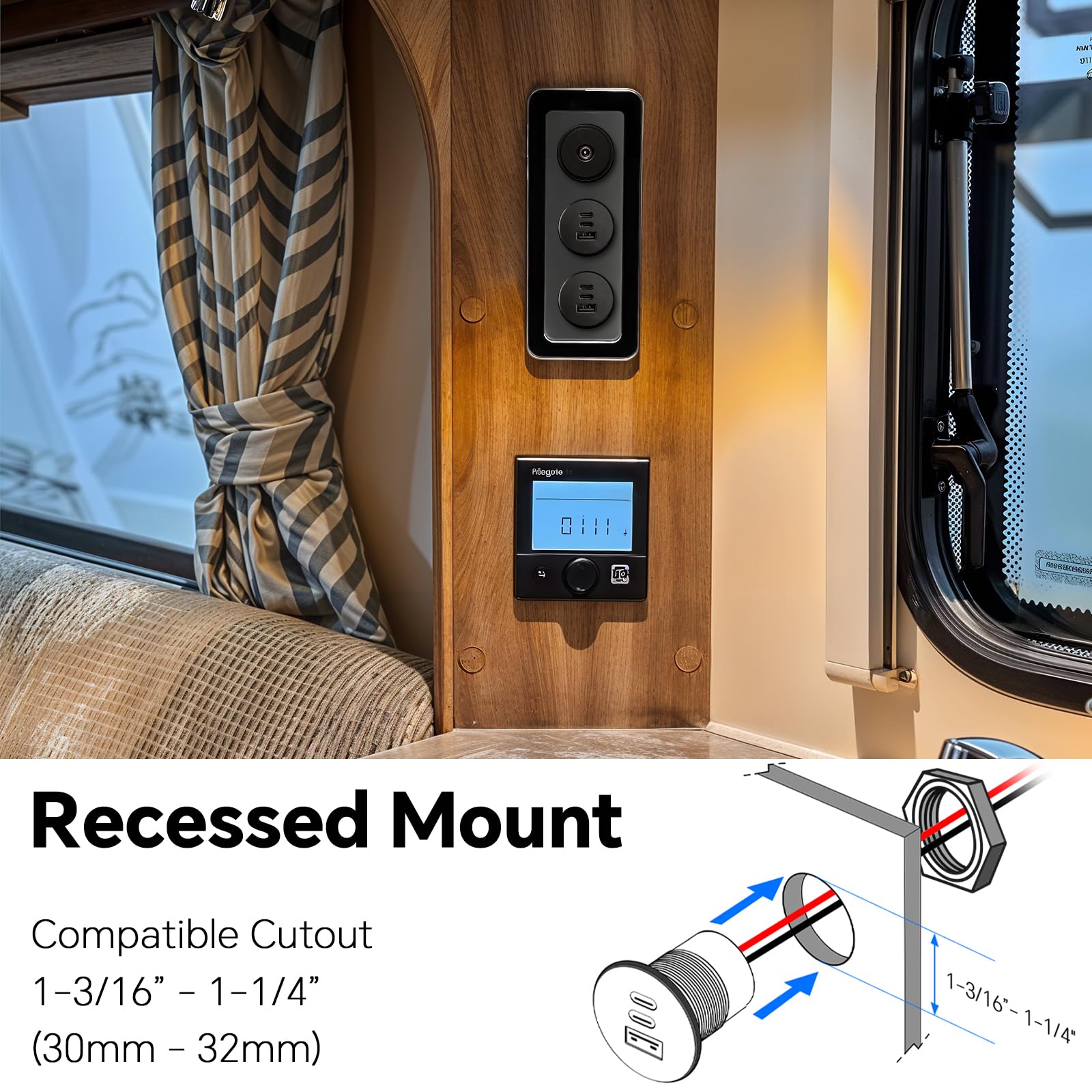 acegoo Prise USB C 12V Aluminium Voiture Chargeur Encastrable, Double PD3.0 et QC3.0, Charge Rapide Multiport pour Camping-Car Bateau Marine Camion Caravane, 2 Pièces