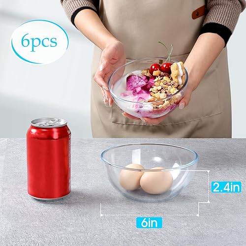 Miniatura 3 de NUTRIUPS Cuencos de vidrio de 6 pulgadas, juego de cuencos de vidrio pequeño de 22 onzas, cuencos de ensalada de vidrio templado transparente para