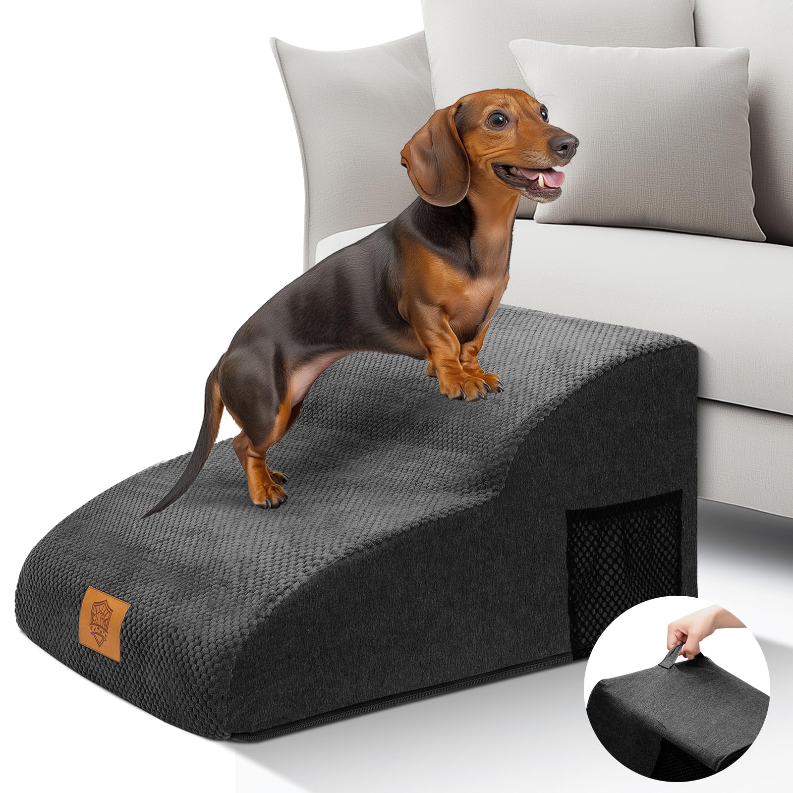 Midyb Hundetreppe, Hundetreppe fr Kleine Hunde mit Wasserfest & Waschbarer  Bezug, 2 Stufen Haustiertreppe aus hochdichtem Schaumstoff, Hunderampe fr  Sofa Bett, 55x40x30cm, Schwarz : Amazon.de: Haustier