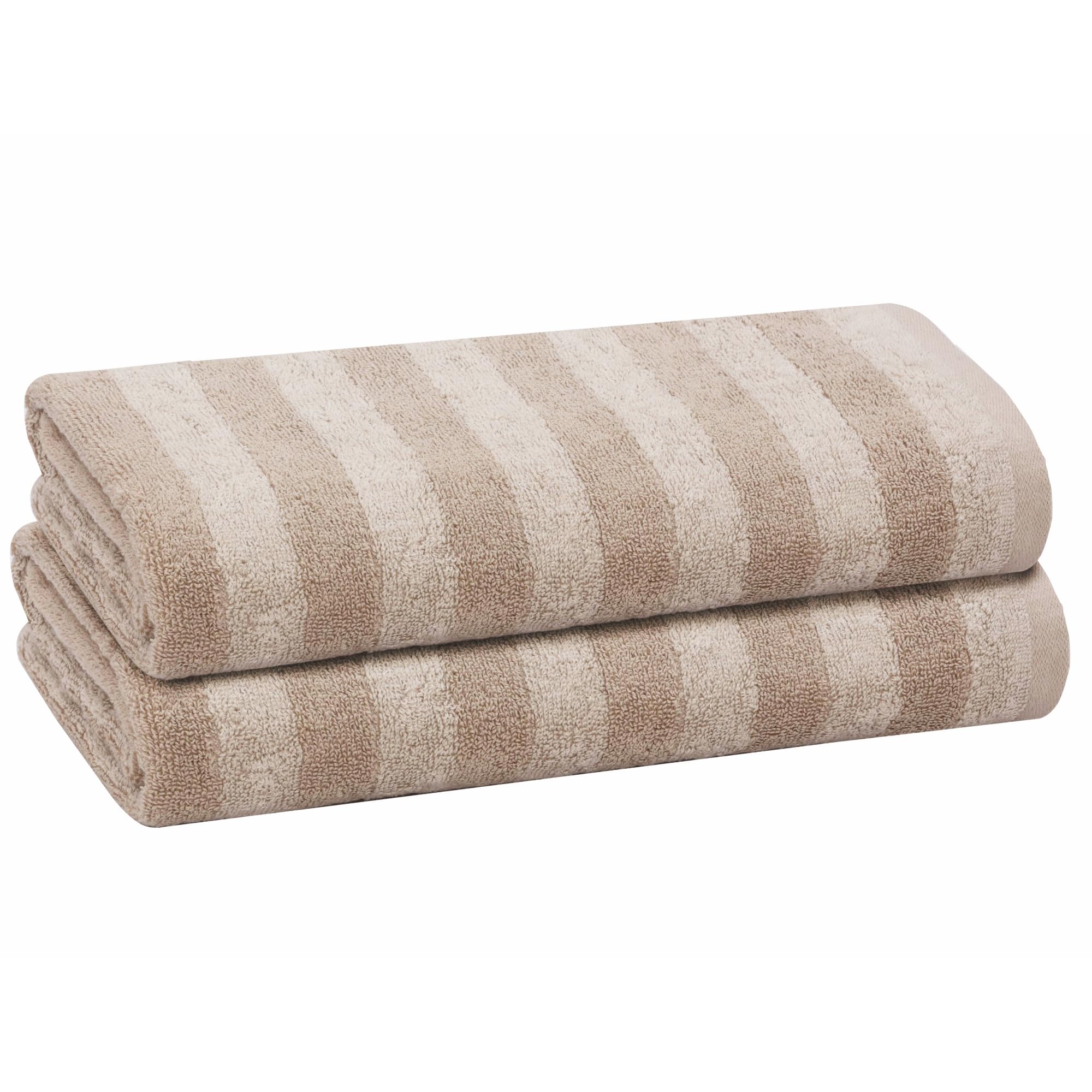 PREMIUS 2 Pack Stripes 100% Cotton Yarn Dyed Bath Sheet Towel, Oatmeal, 32x64 Inches