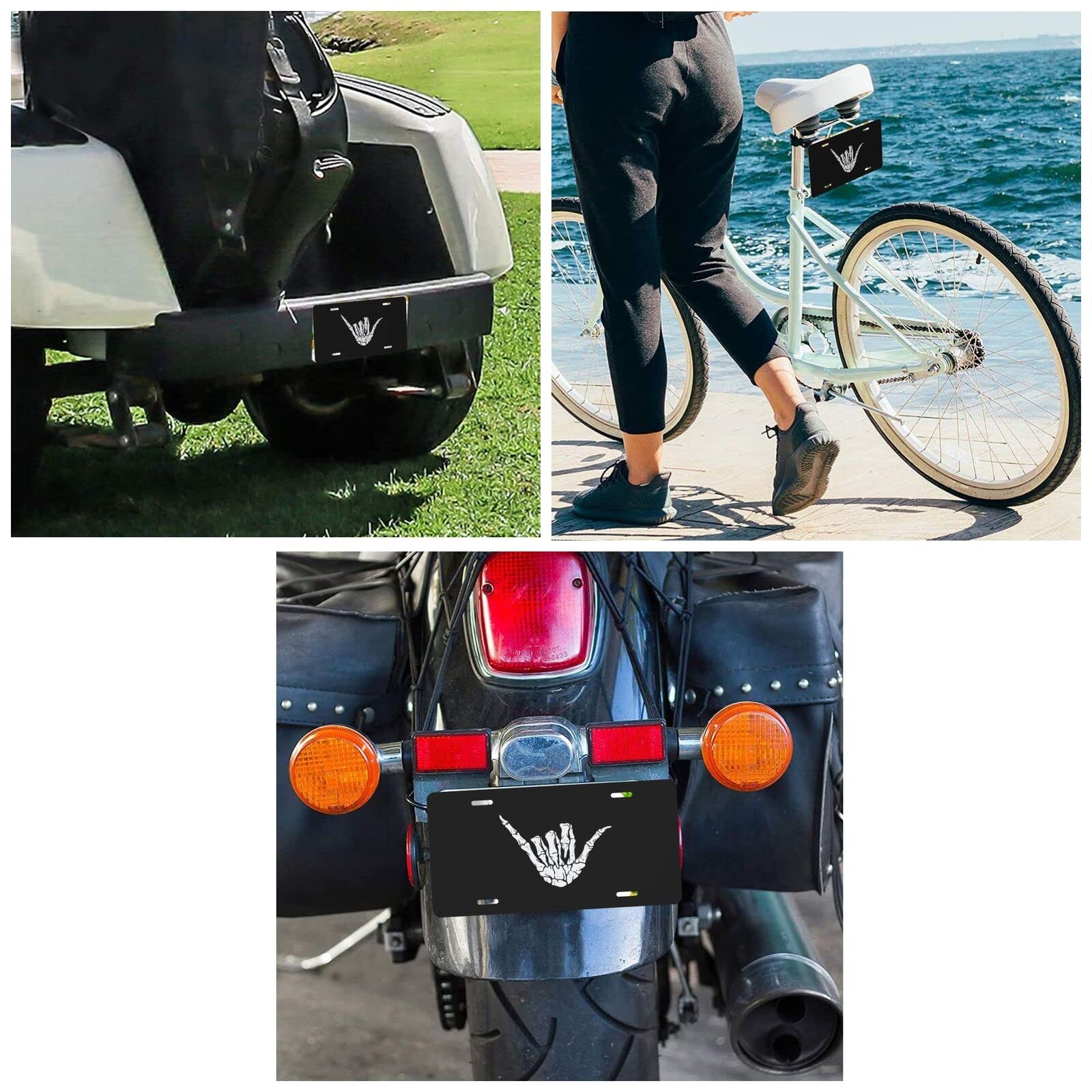 Muishi Hang Loose Sign Skeleton Hand Decorative License Plate, Vanity Tag, Metal License Plate, Aluminum Novelty License Plate Home Decor for Men/Women/Boy/Girls 6 X 12 Inch (4 Holes)