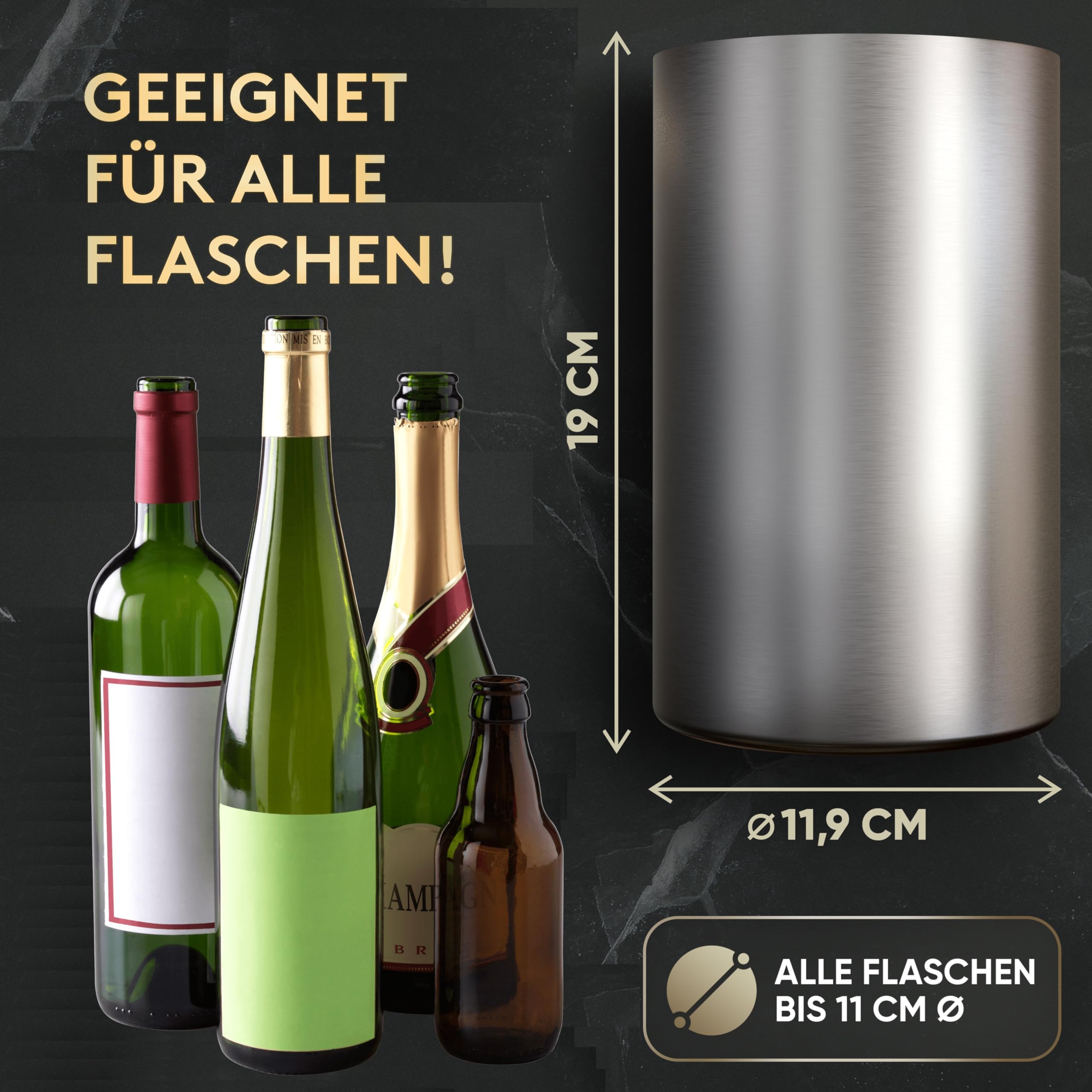 Edelstahl Weinkühler Für Einzelne Flaschen - Hält Bis Zu 6 Stunden Kalt, Isoliert, Mit Griff, Auch Als Becher Nutzbar