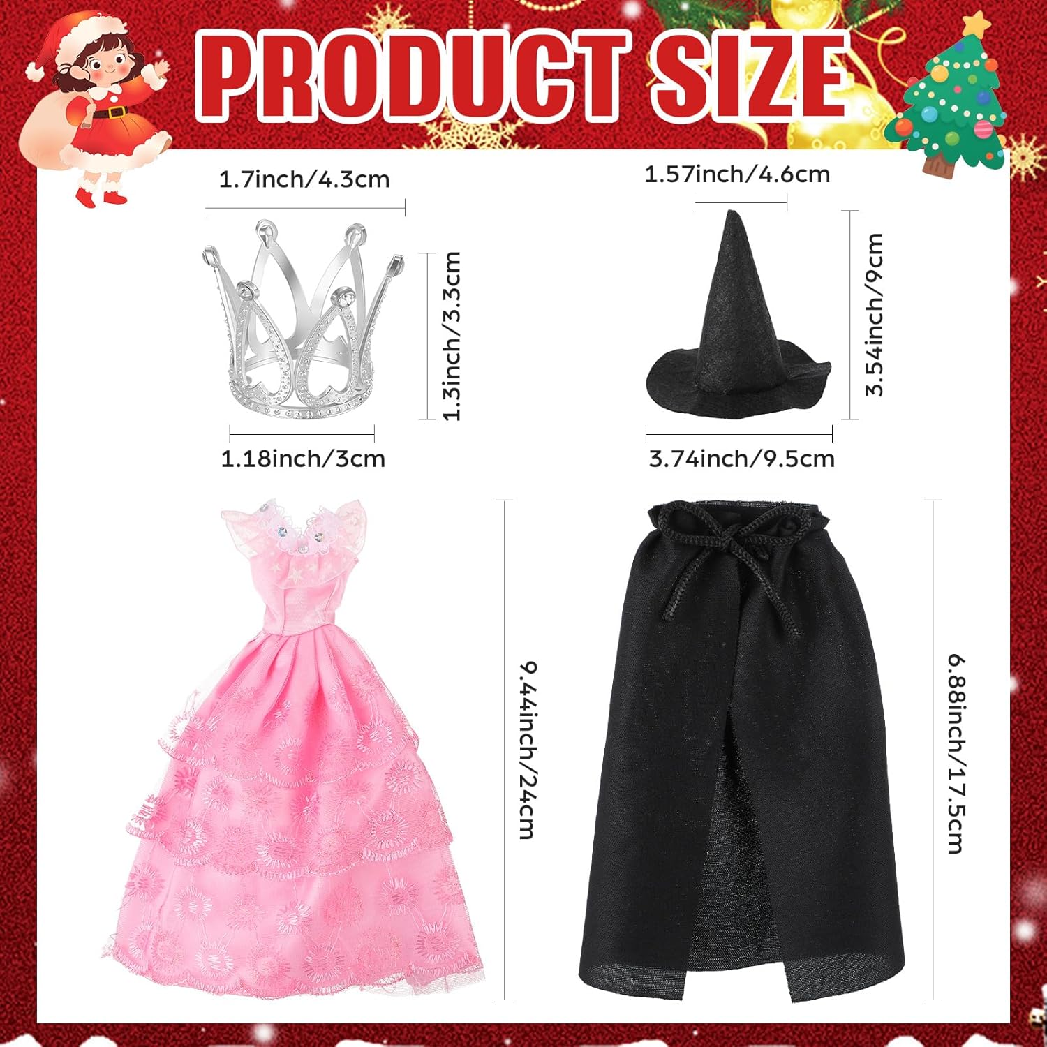 Soulchen 2 Pack Christmas Doll Accessories Set and Witch Themed Doll Clothes Include Dress and Crown, Witch Cloak and Hat for Holiday Xmas Gift