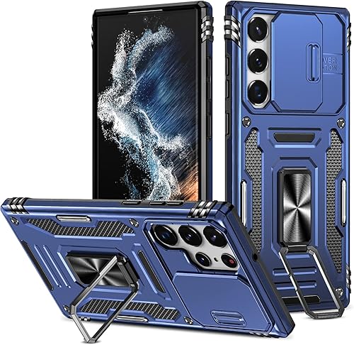 Saiboro Funda para Galaxy S22 UltraCase con funda de cámara y soporte, funda protectora resistente de 2 capas integrada con anillo giratorio de Saiboro Funda para Galaxy S22 UltraCase con funda de cámara y soporte, funda protectora resistente de 2 capas integrada con anillo giratorio de