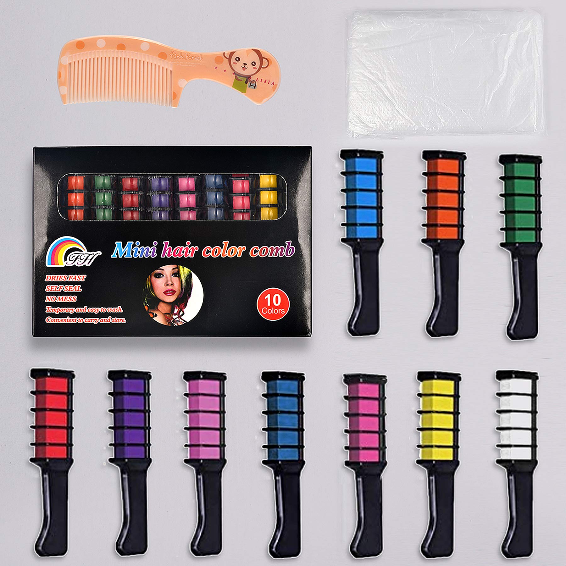 Vtrem Hair Chalk Comb 10 Colors Temporary Bright Hair Color Dye Washable Hair Chalk for Girls Kids Gift on New Year Birthday Party Cosplay DIY Children's Day, Halloween, Christmas for Age 3 4 5 6+