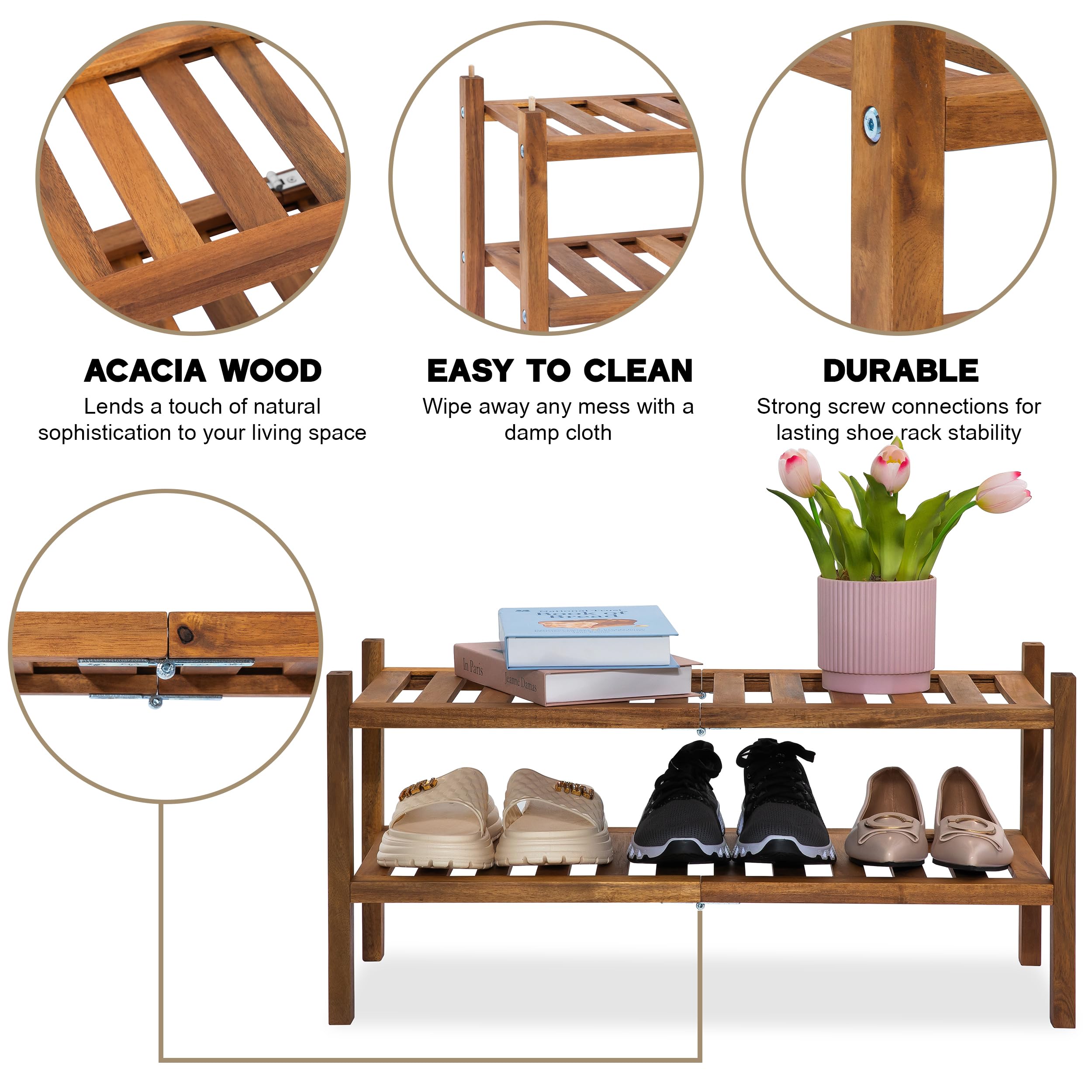 Amazon.com: VICTORY RELAX Natural Acacia Wood 2-Tier Folding Shoe