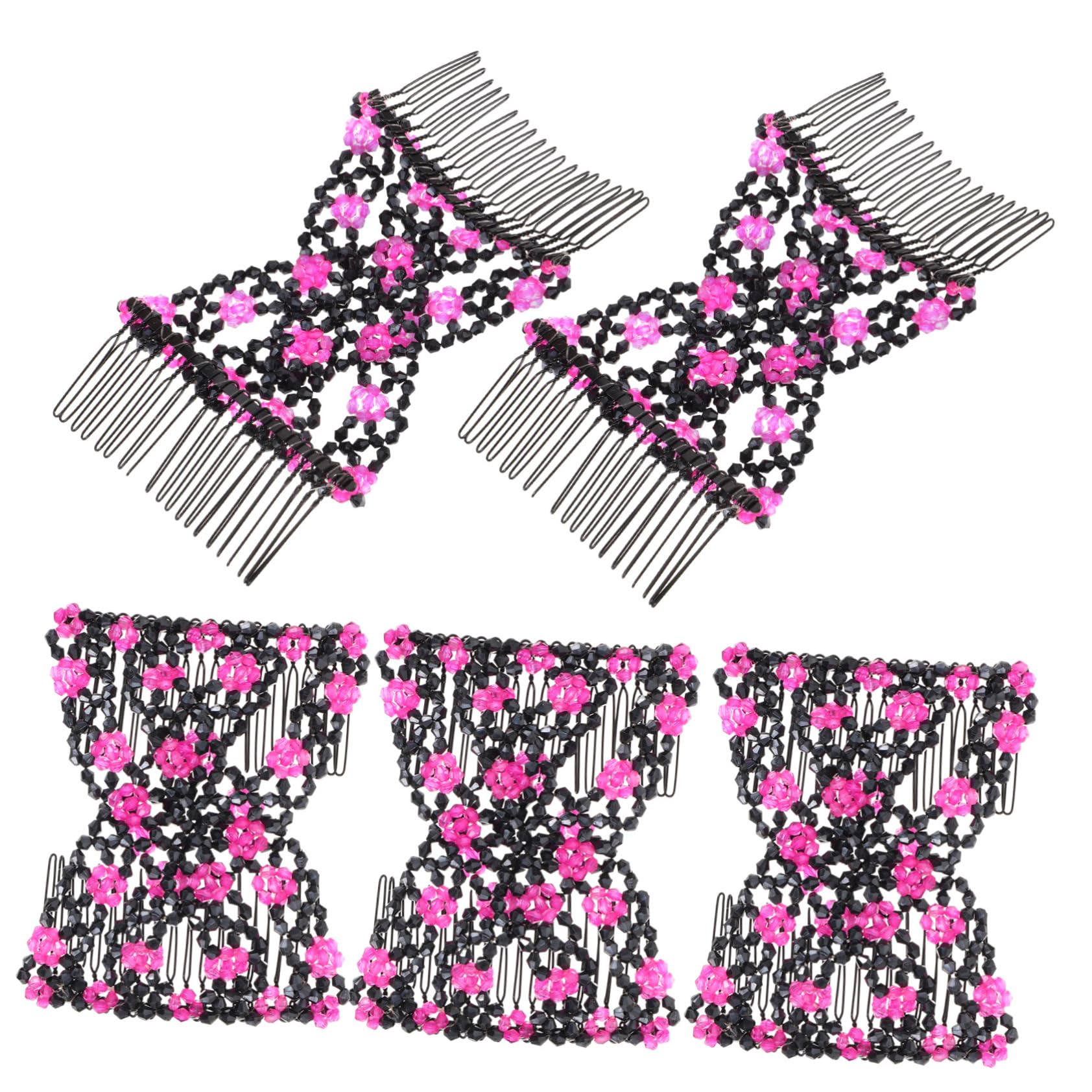 Didiseaon Juego de 2 Peines Elásticos con Cuentas para Hacer Moños Accesorios para Peinar El Cabello Dobles para Decoración Y Peinado 5 Unidades