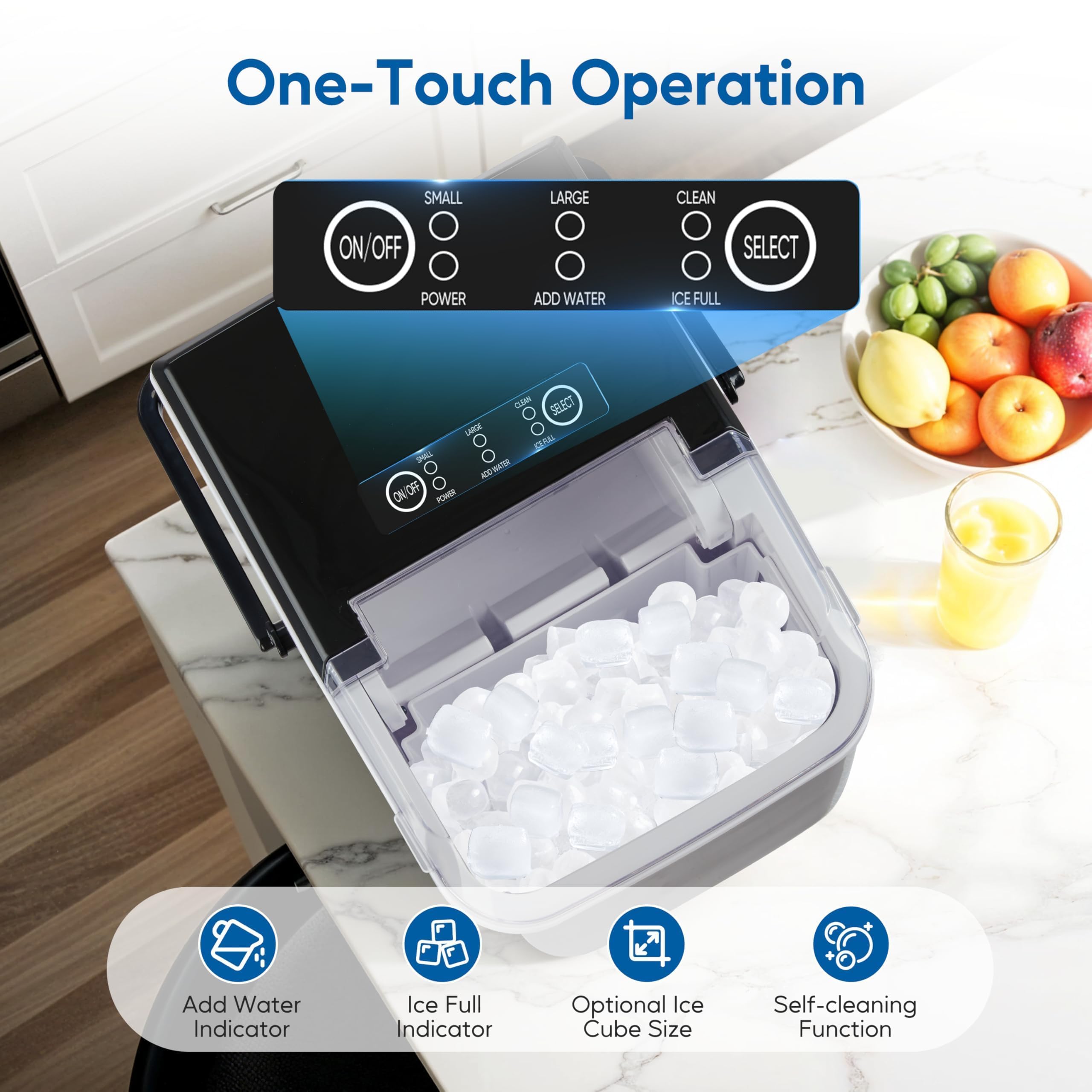 Simple Deluxe Portable Countertop Ice Maker Machine, Makes 9 Bullet Ice Cubes In 6 Minutes, 26.5lbs Daily Output, Self-Cleaning With Scoop, Basket & Handle For Office, Party & Kitchen, Black on Fridge.com - View 4