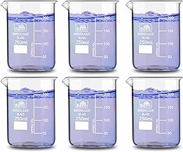 Bello Borosilicate 3.3 Glass Beaker 250 ml with Graduation Marks, Pack of 6 Beakers for school collage chemistry lab laboratory