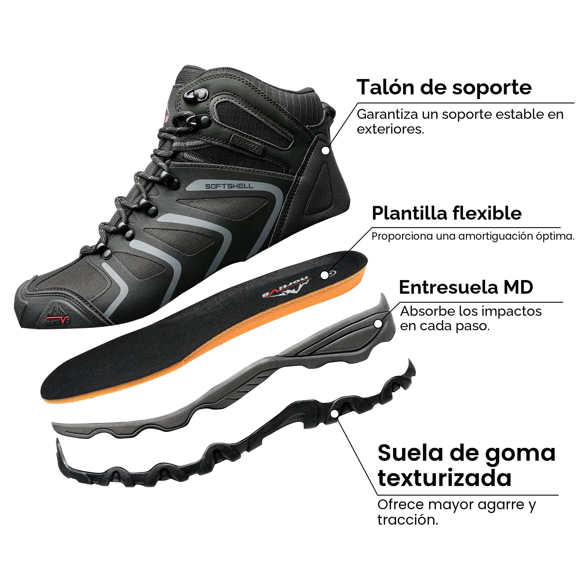 NORTIV 8 Botas Trekking Zapatilla Senderismo Hombre,Negro Gris,41