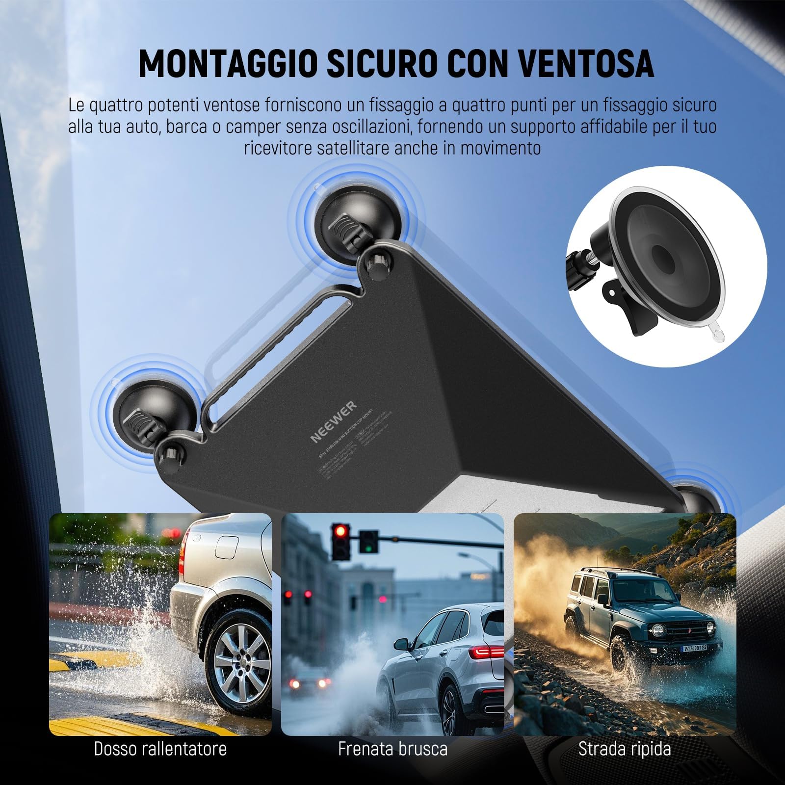NEEWER Supporto Ventosa per Auto Compatibile con Starlink Mini, Kit Supporto Satellitare 2in1 e Custodia Protettiva con Potenti Ventose per Finestrini, Tettucci Auto, RV, Barche e Viaggi Strada, ST91