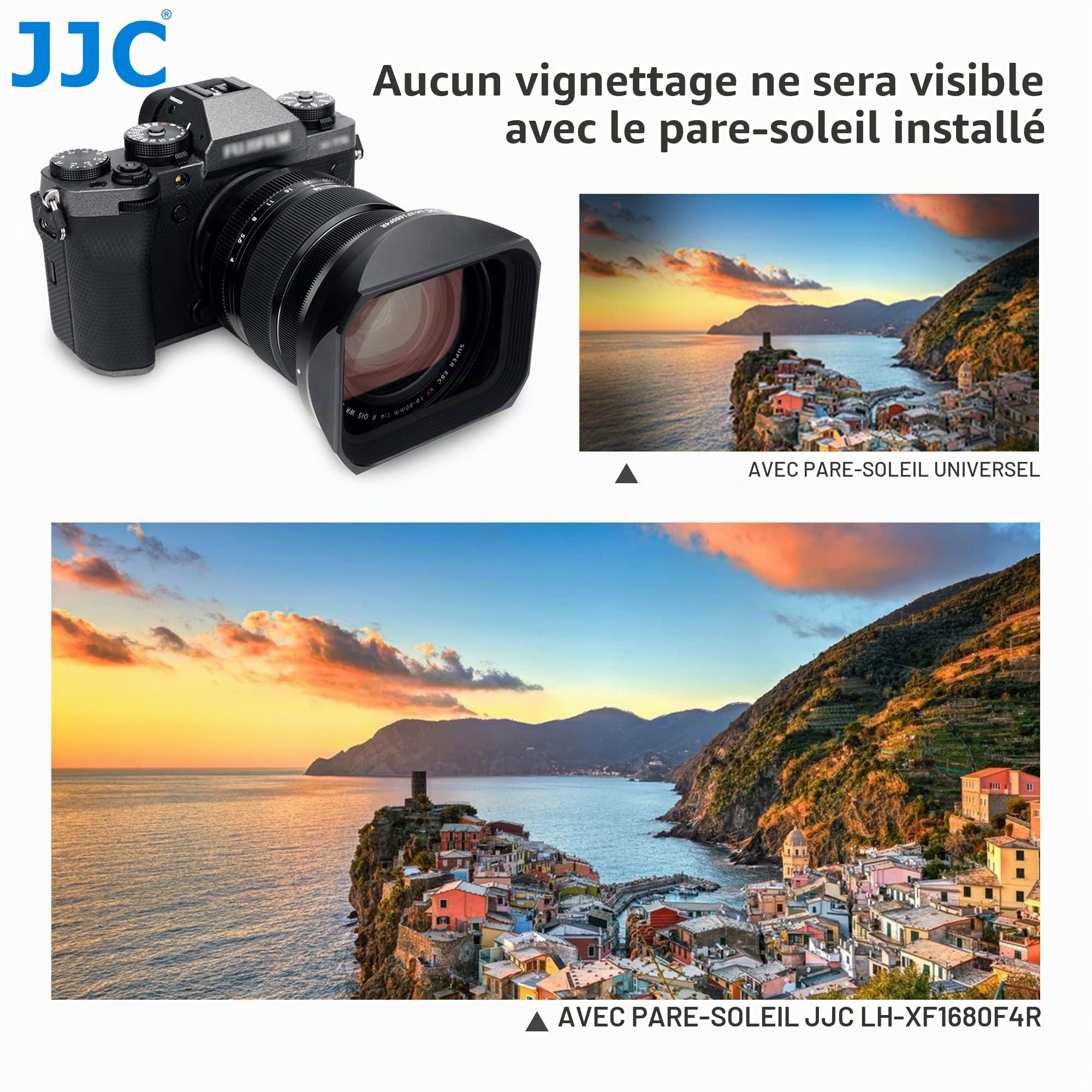 JJC Pare-Soleil carré en métal avec Capuchon Coulissant pour Objectif Fuji. XF 16-80 mm f/4 R OIS WR (Noir)