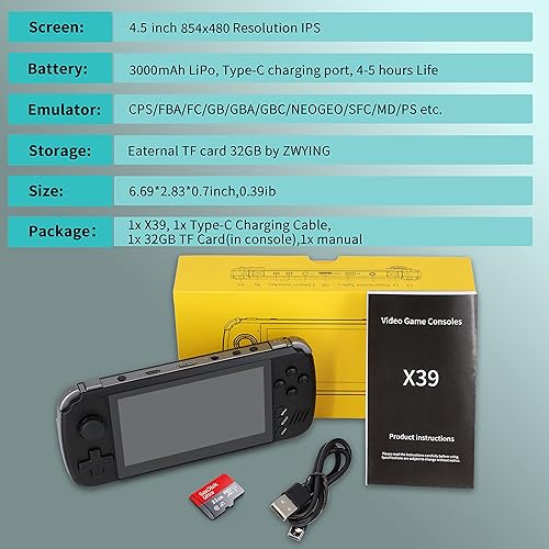 Miniatura 6 de Consola de juegos portátil X39 de 43 pulgadas IPS HD Retro Games Consolas con 3500 videojuegos clásicos consola de múltiples emuladores compatible