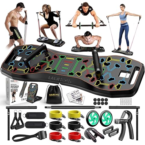 LALAHIGH Push Up Board,36 in 1 Home Gym Equipment with Ab Roller Wheel & Resistance Bands, Portable Foldable Workout Board for Full Body Strength Training Men Women