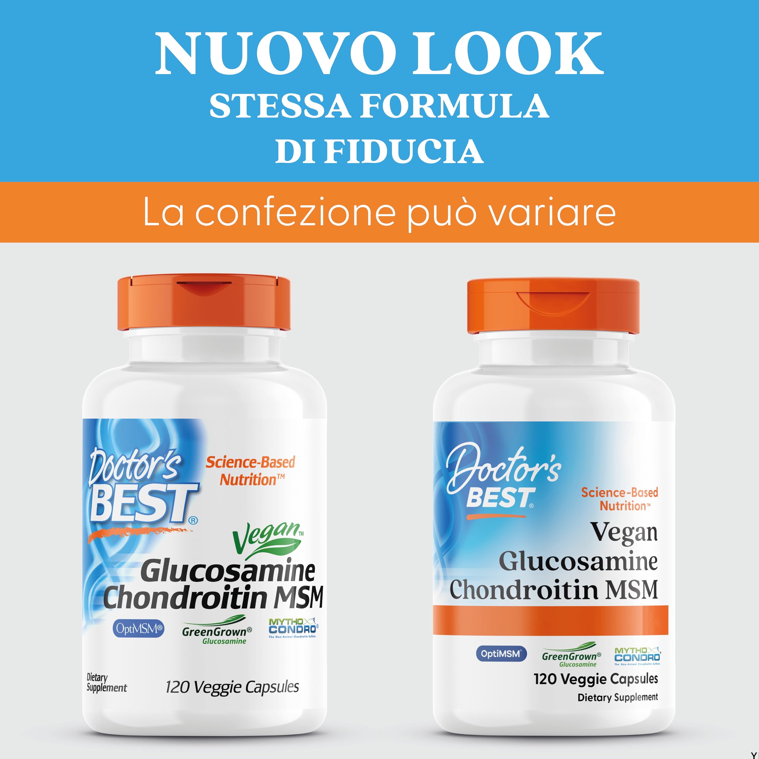 Doctor's Best, Vegan Glucosamine Chondroitin MSM, Altamente Dosato, 120 Capsule vegane, Testato in Laboratorio, Senza Glutine, Vegetariano, Senza Soia, Non OGM