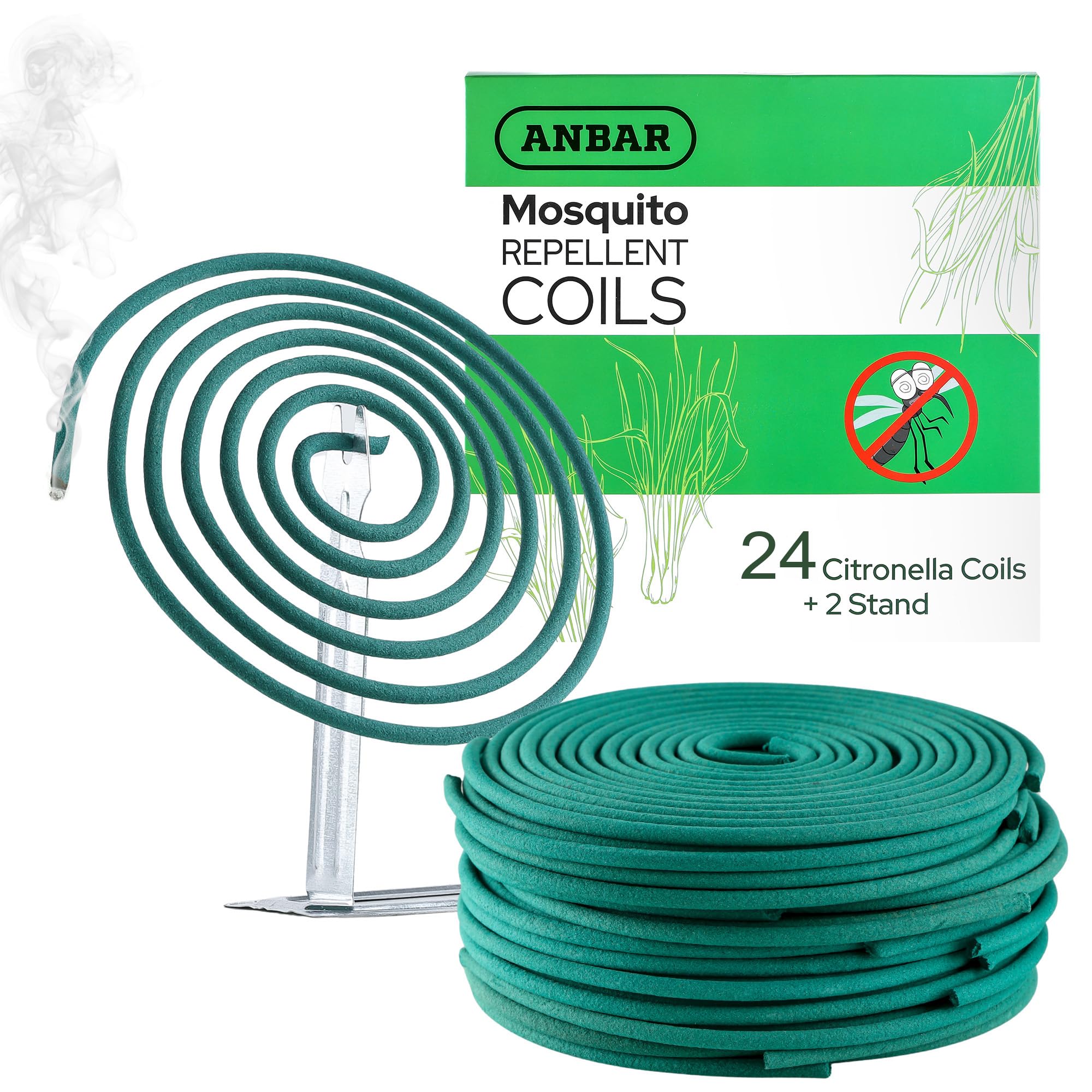 Anbar Mosquito & Insect Repellent Citronella Incense Coils for Outdoor Living - Handmade Natural Coils for Patios, Camping, Backyards & Gardens. Long Burning 5-7 Hours (24)