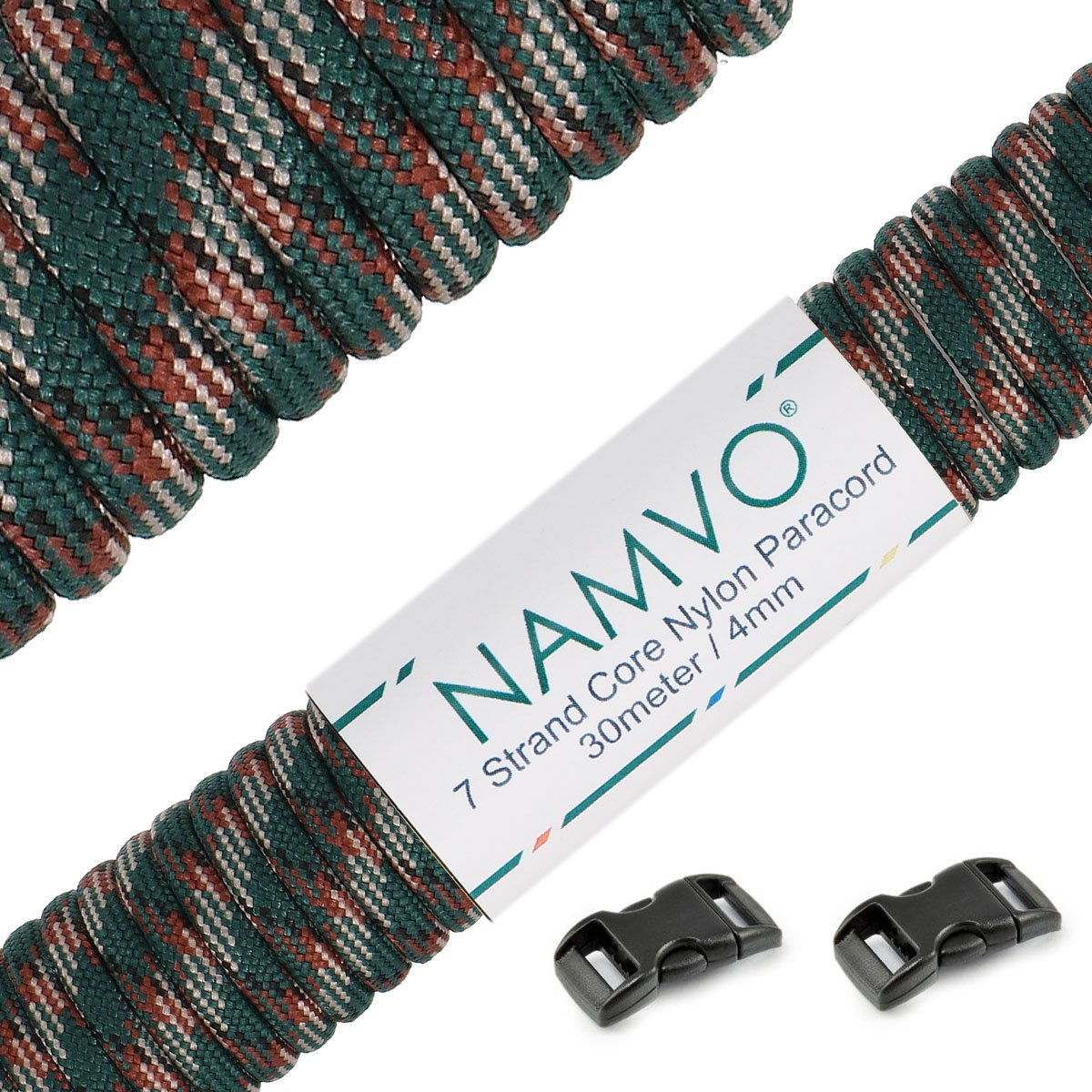 Namvo 550 Paracord Mil Spec Tipo III 7 fili corda per paracadute Lunghezza totale 30,5 m/30 metri Punti/strisce/Camouflage