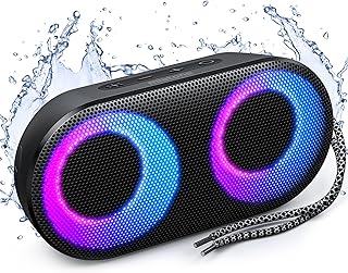 Portable Bluetooth Speakers with Lights, Wireless Speaker with Bass, 15W, IPX7 Waterproof, Bluetooth 5.3, 24H Playtime, Built-in MIC, TWS Portable Speaker for Gift Camping Shower