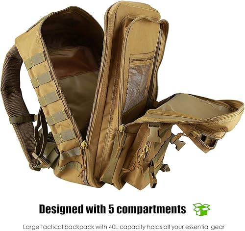 Miniatura 4 de Mochila táctica de 40 litros, grande, 3 días, militar, al aire libre, paquete de asalto, mochila de transporte