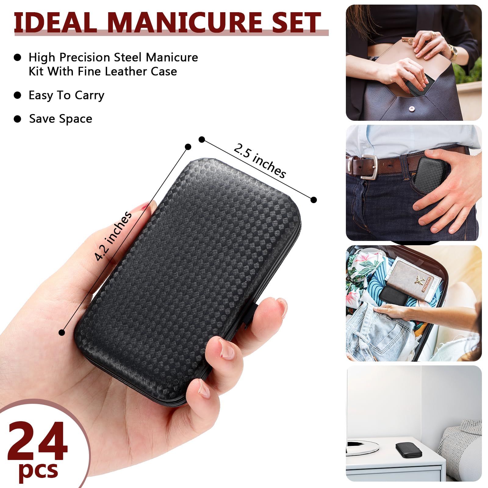 Lasnten 24-częściowy zestaw do manicure, obcinacz do paznokci, zestaw do pielęgnacji, stal nierdzewna, profesjonalny zestaw do pedicure, narzędzia do pedicure, z etui podróżnym, prezenty dla mężczyzn