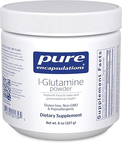 Pure Encapsulations - Polvo de L-GLutamina - Suplemento hipoalergénico que ayuda a la masa muscular y al tracto gastrointestinal - 8 onzas