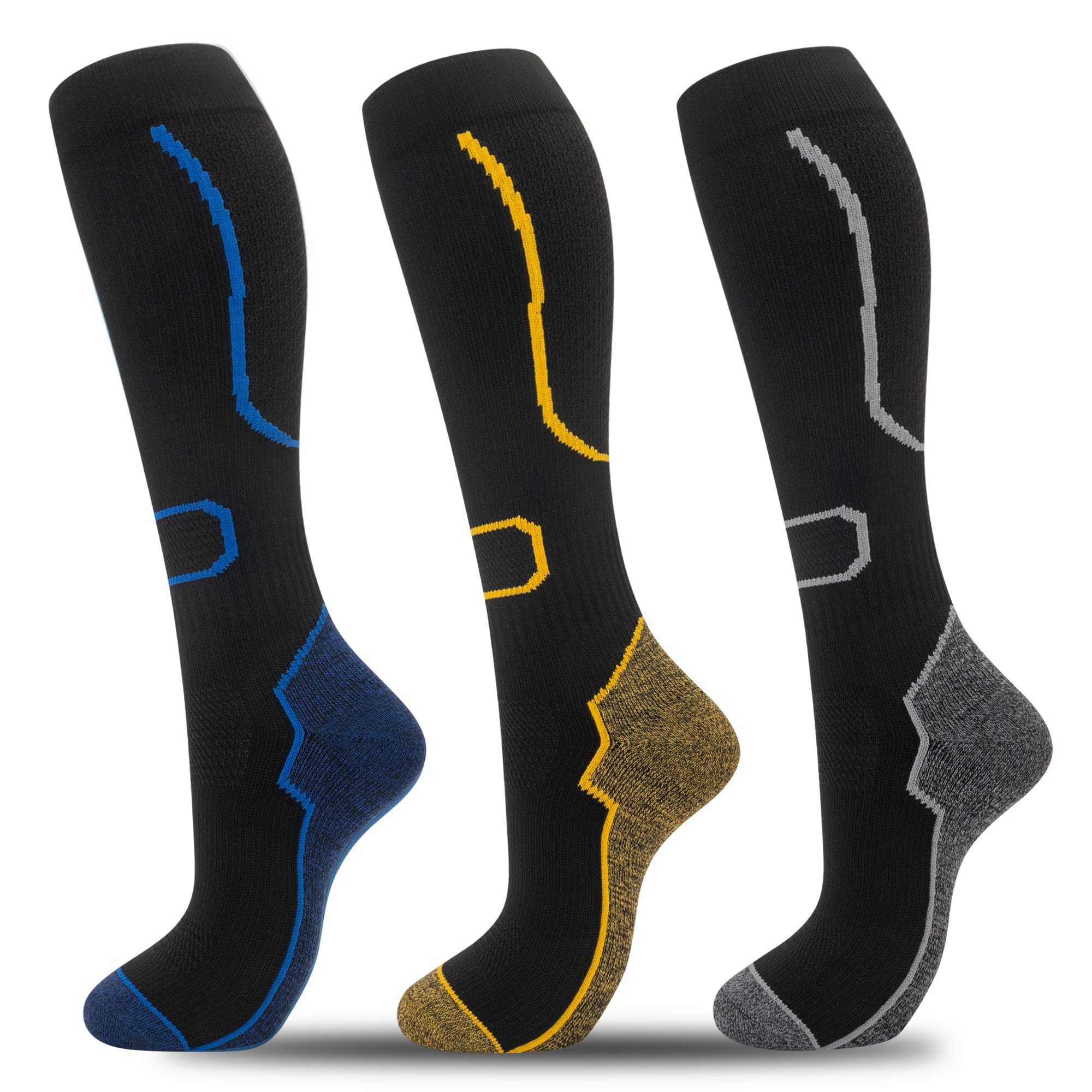 fenglaoda 3 Pairs Compression Socks for Women & Men Knee High Nurse Pregnant Cute Medical Running Travel Athletic