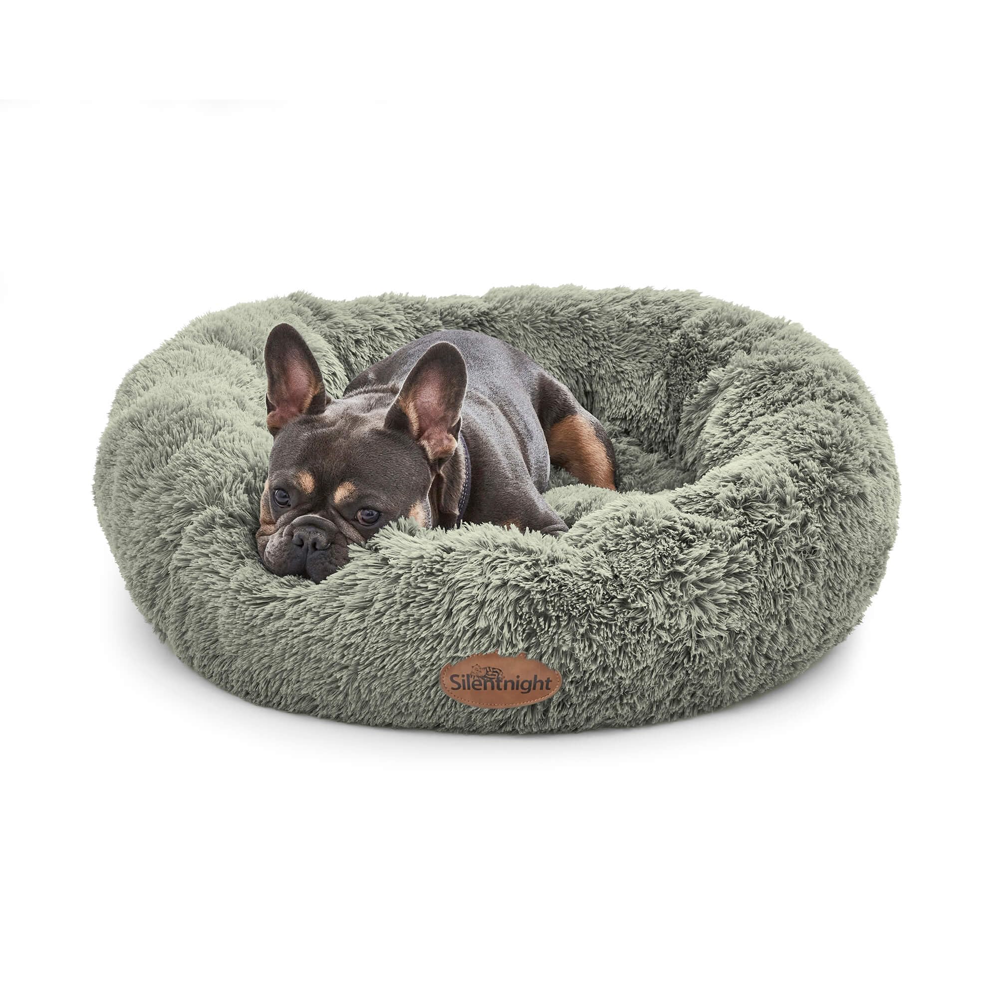Silentnight Donut Calming Dog Bed - Calming Dog Cat Pet Bed Anxiety Relief Soft Fluffy Doughnut Pillow - Easy Clean Machine Washable Luxury Plush Dog Pillow Basket - 85 cm - Sage Green