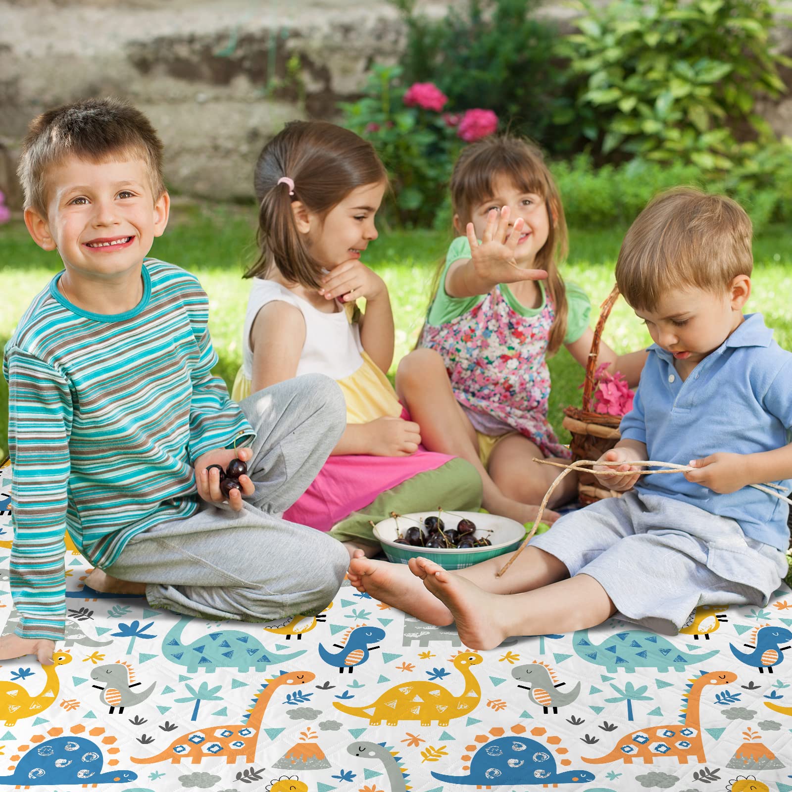 Manta de picnic extragrande lavable de 3 capas, impermeable, plegable, 79 x 79', para exteriores, portátil, compacta, para camping, playa, viajes, a prueba de arena (dinosaurio) (ZQ0036)