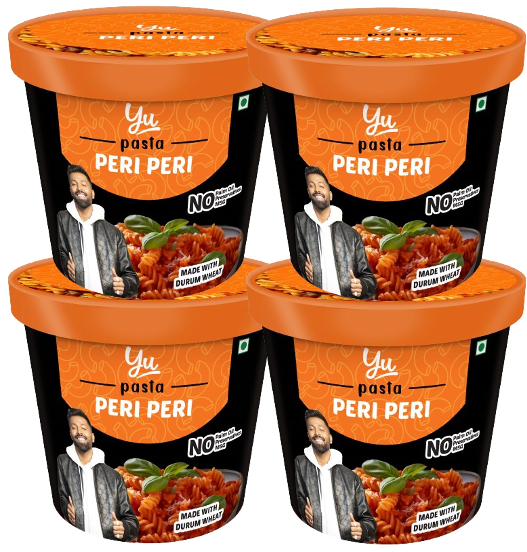 Yu Foodlabs Pasta - Ready to Eat - Spicy Peri Peri Sauce - Instant Meal - Pack of 4 - No Preservatives & Additives - 100% Natural & Vegetarian - Instant Food in 4 mins - 800 GMS