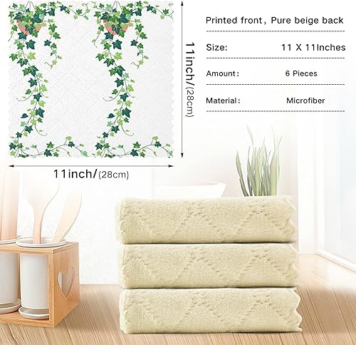 Miniatura 3 de Oyihfvs Ivy Leaves On The White - Juego de 6 paños de cocina, toallas absorbentes sin pelusas, toalla suave de gofres de 11 x 11 pulgadas, paños de