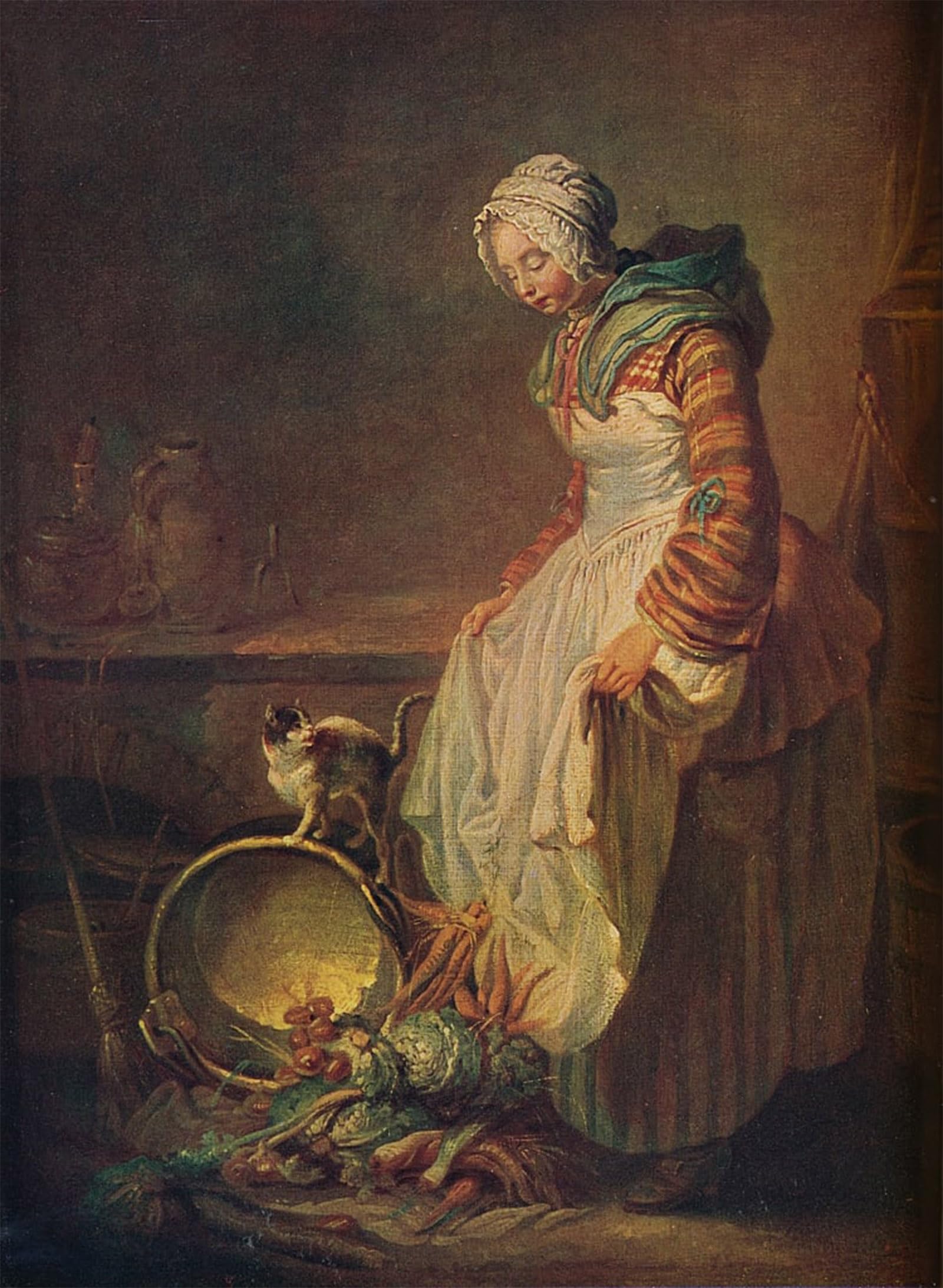 ARTXLXXBN Famous Painting Art Wall Decor Abstract Art Picture Woman with Kitten by Jean Baptiste Simeon Chardin Animal Pictures for Home Decor 60x90cm