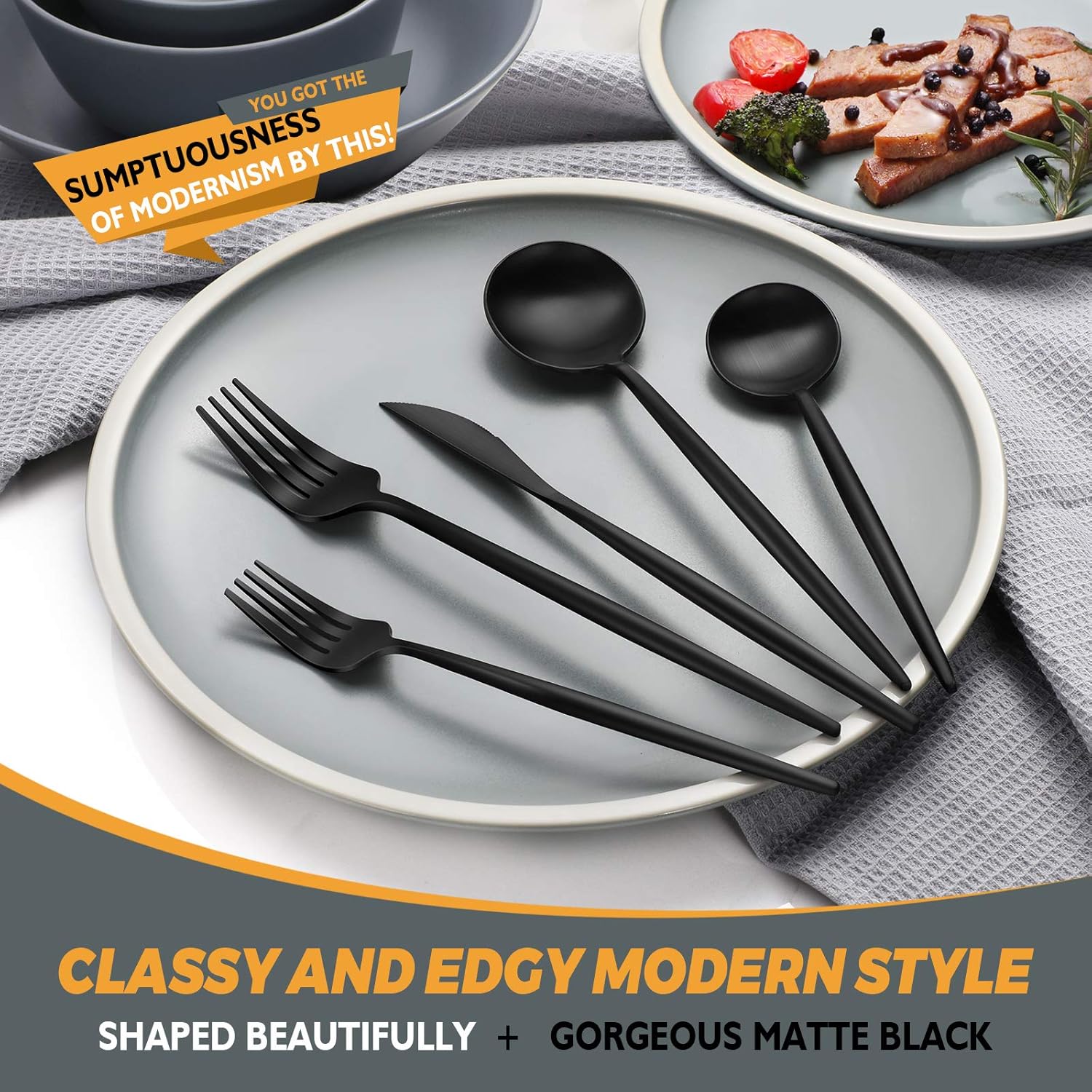 Luxury Matte Black Silverware Set, 20-Piece 18/8 Stainless Steel Flatware Sets for 4, Silverware Flatware Set for Home, Kitchen and Restaurant