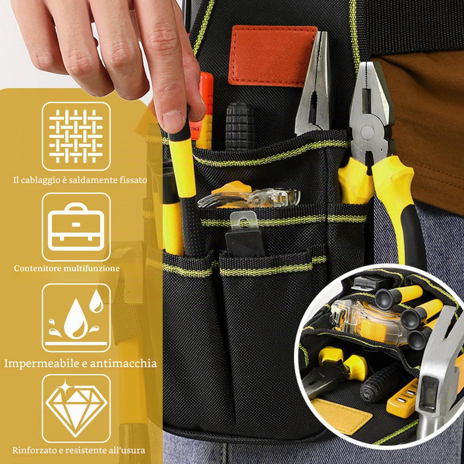 OMJMYY Marsupio Porta Attrezzi, Borsa da Cintura per Attrezzi Cintura Porta Attrezzi Multi Tasche in Tela Oxford Custodia per Elettricista Falegnami Giardinieri Manutenzione